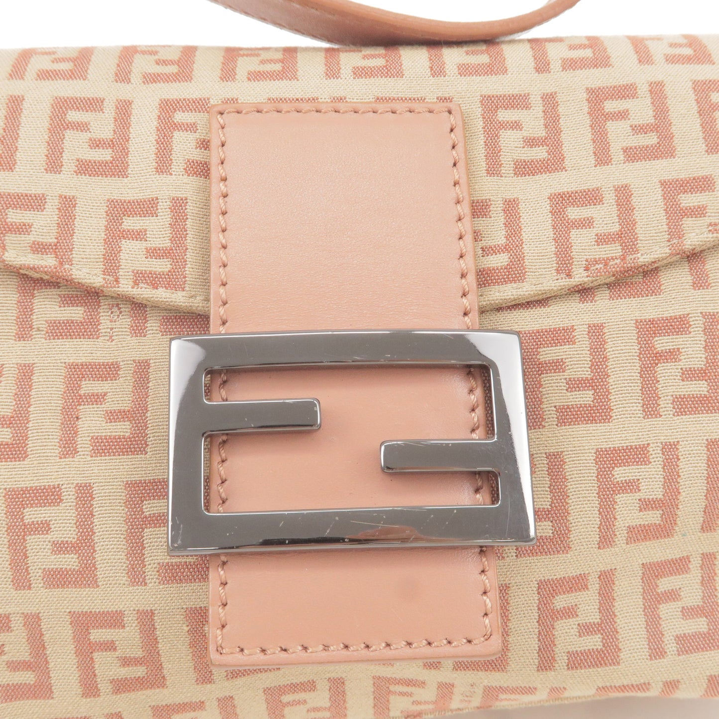 FENDI Zucchino Mamma Baguette Canvas Leather Shoulder Bag 8BR003