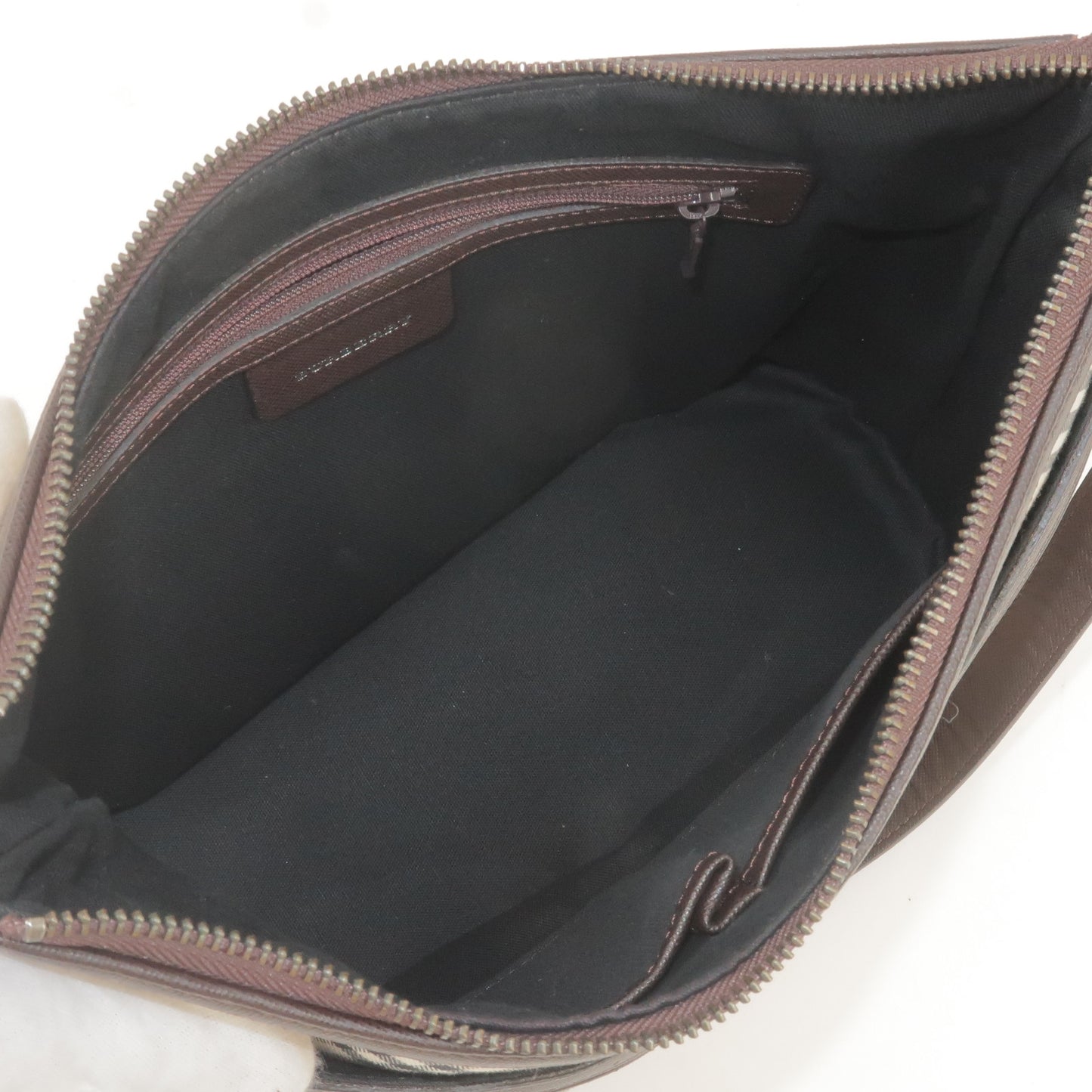 BURBERRY Nova Plaid Canvas Leather Shoulder Bag Beige Brown