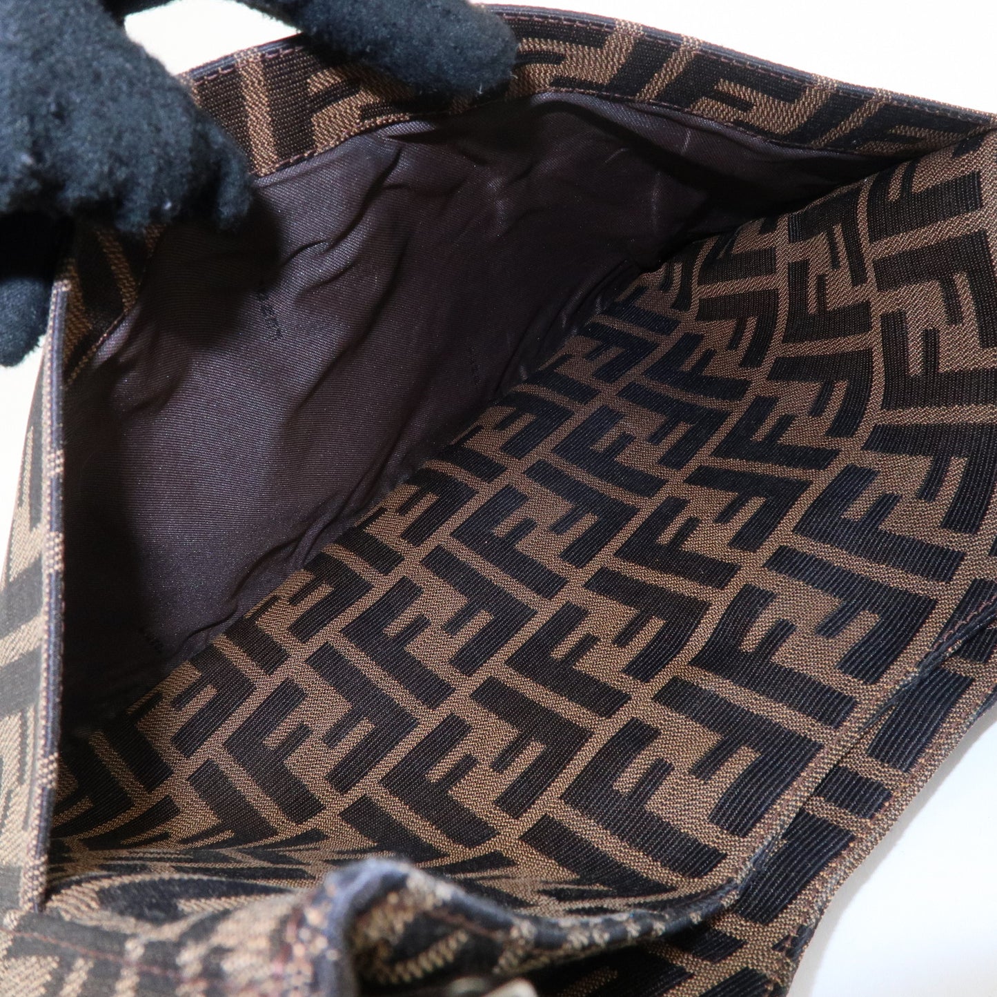 FENDI Zucca Canvas Leather Shoulder Bag Brown Black 26569