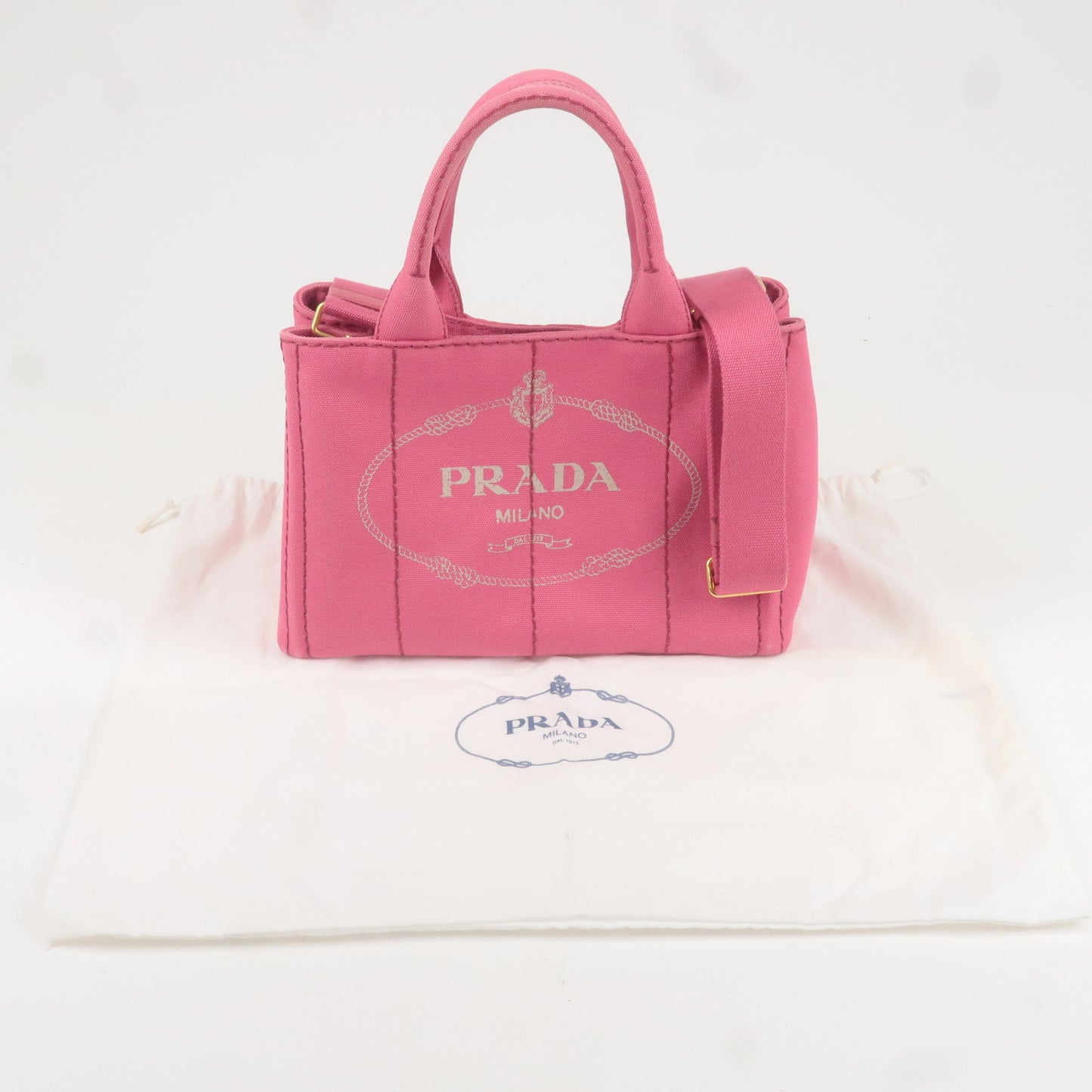 PRADA Logo Canapa Mini Canvas 2Way Tote Bag Pink 1BG439