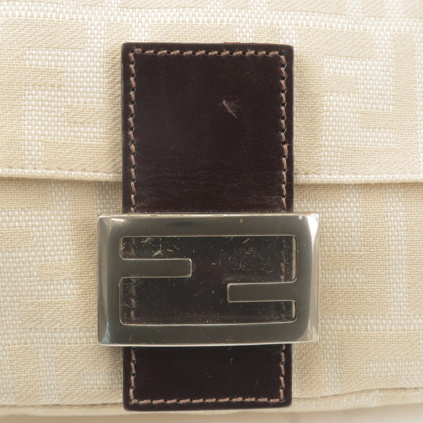 FENDI Zucca Mamma Baguette Canvas Leather Shoulder Bag Beige 26424