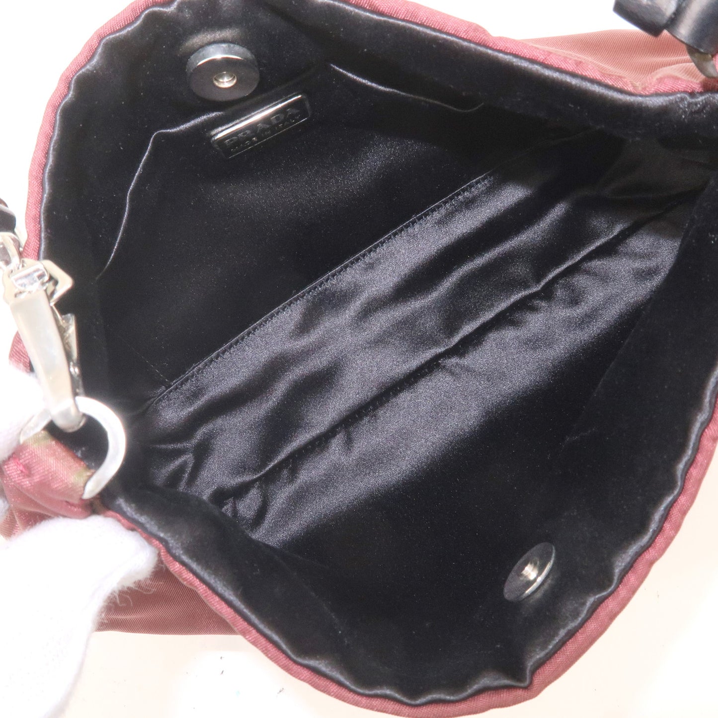 PRADA Nylon Leather Accessory Pouch Bordeaux Black B10409
