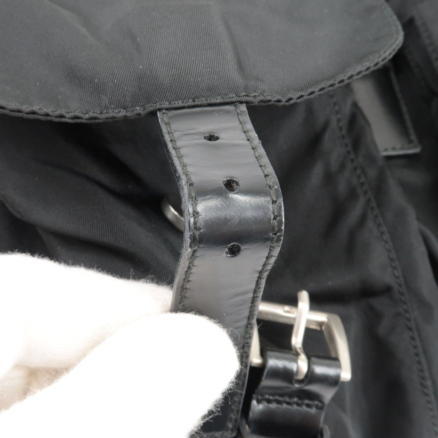 PRADA Logo Nylon Leather Back Pack Ruck Sack Black