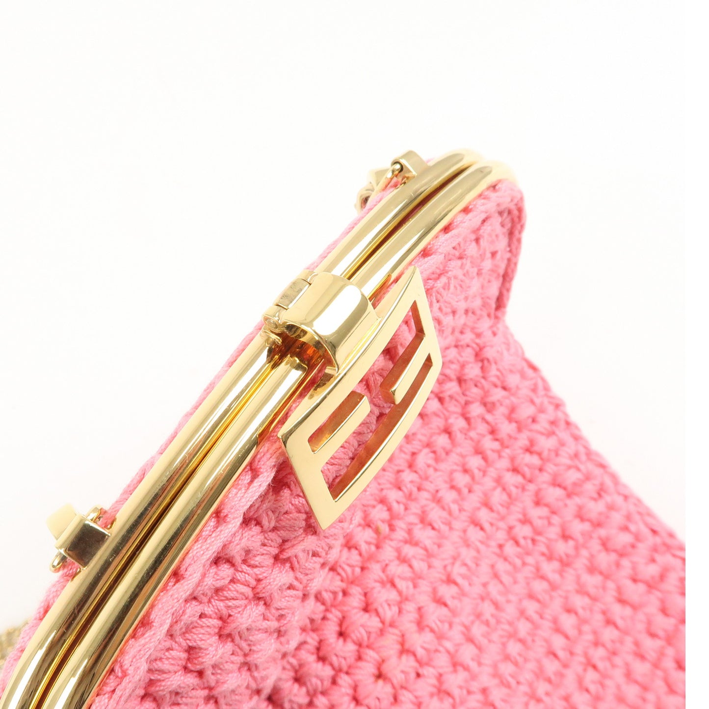 FENDI Baguette Knit Cell Phone Case Shoulder Bag Pink 7AR966