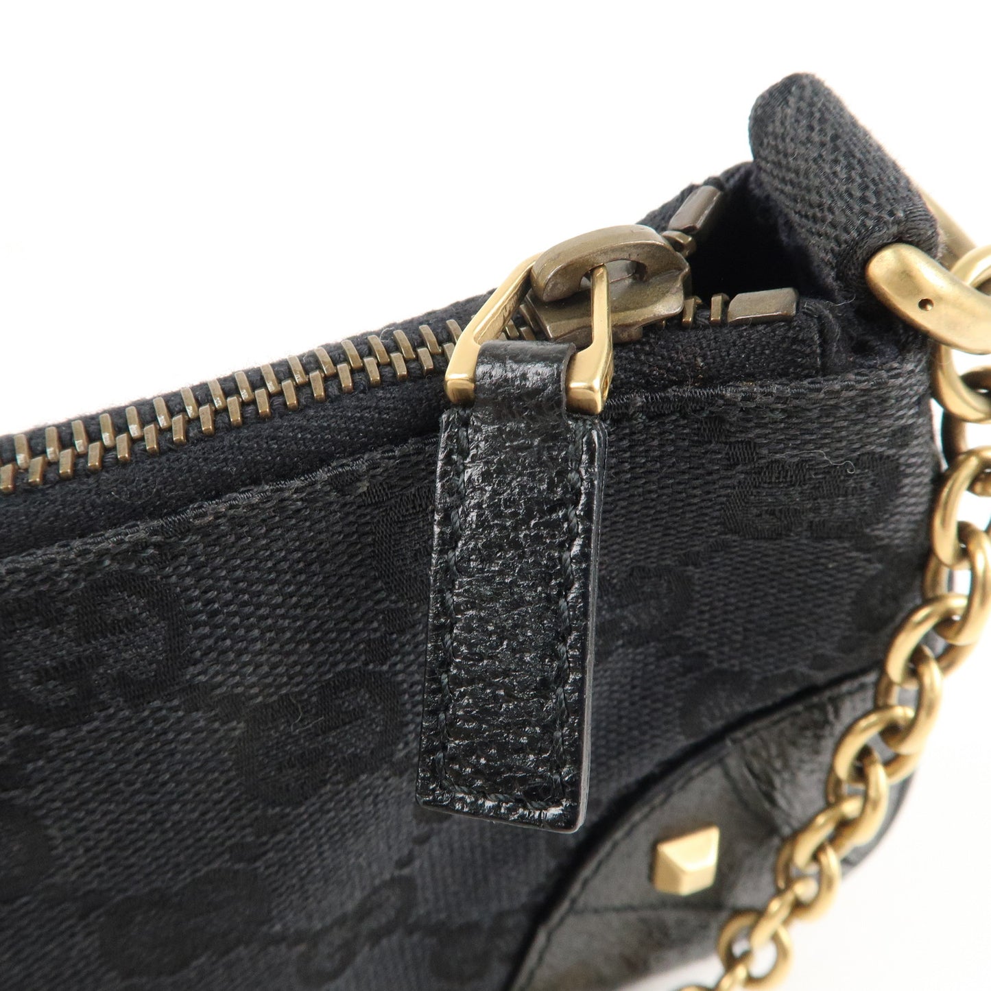 GUCCI GG Canvas Leather Chain Hand Bag Pouch Black 120940