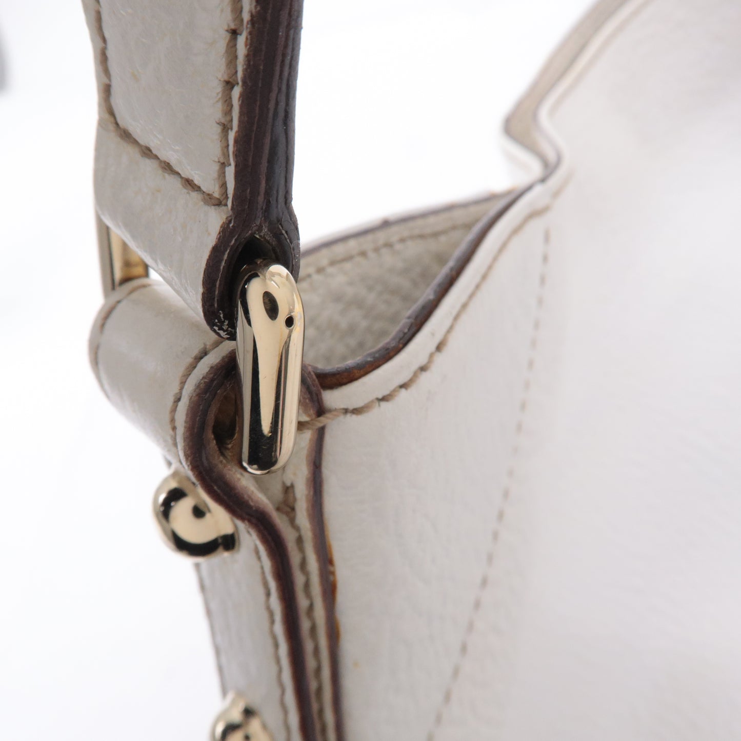 GUCCI Horsebit GG Canvas Leather Shoulder Bag White 137386
