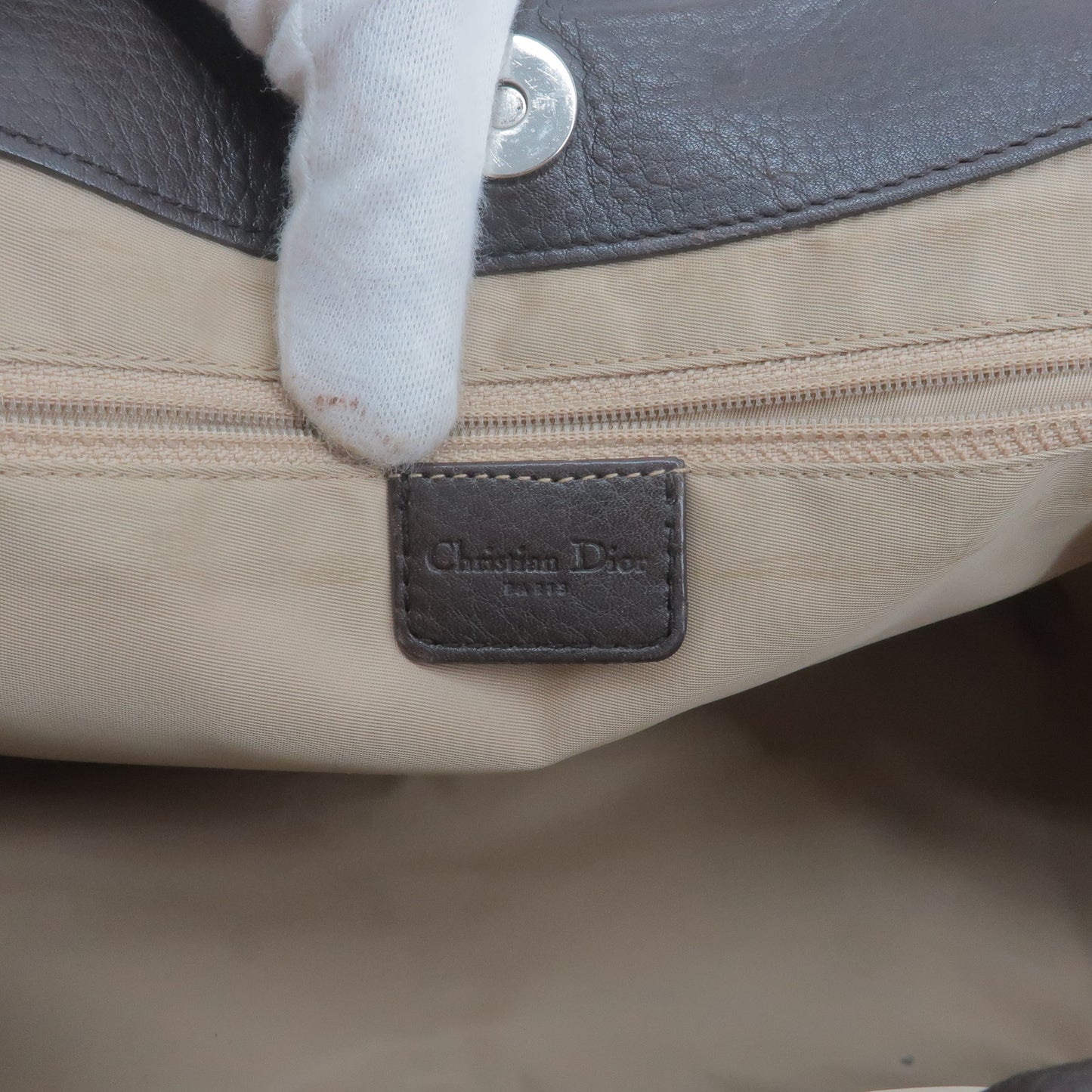 Christian Dior Trotter Canvas Leather Shoulder Bag Beige