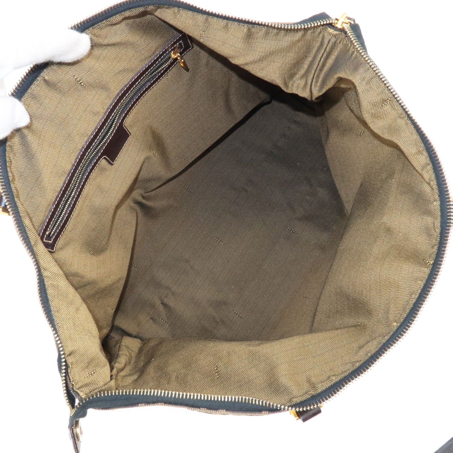 FENDI Zucca Canvas Leather Tote Bag Khaki Black Brown 26574