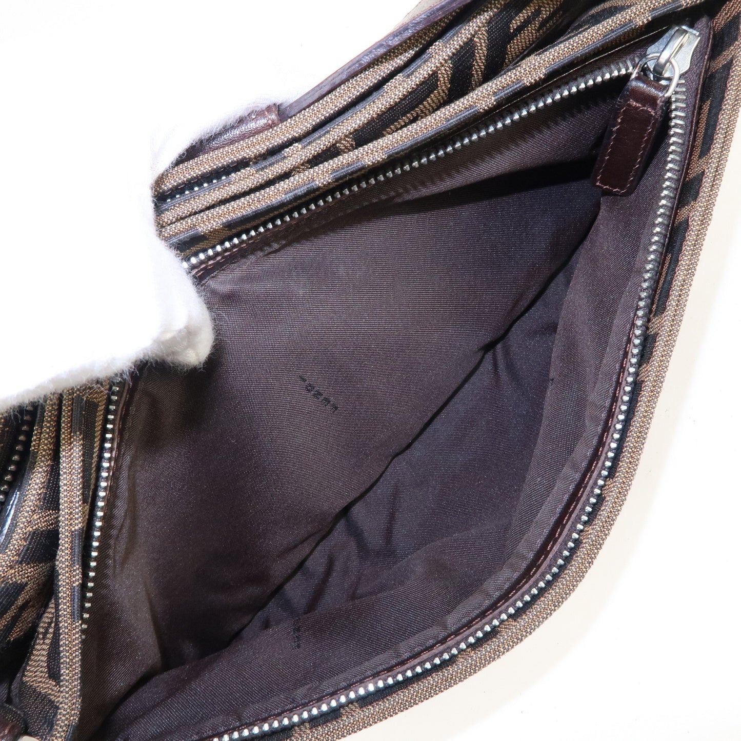 FENDI Zucca Canvas Leather Shoulder Bag Black Brown 26722