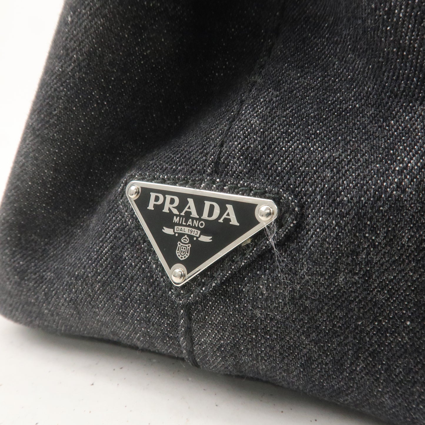 PRADA Logo Canapa Mini Canvas 2Way Hand Bag Denim Black 1BG439