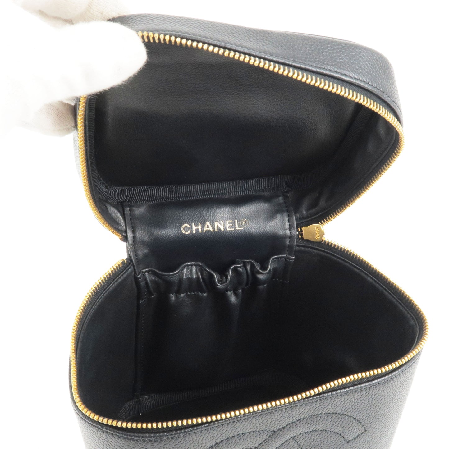 CHANEL Caviar Skin Vanity Bag Hand Bag Cosmetic Pouch Black A01998