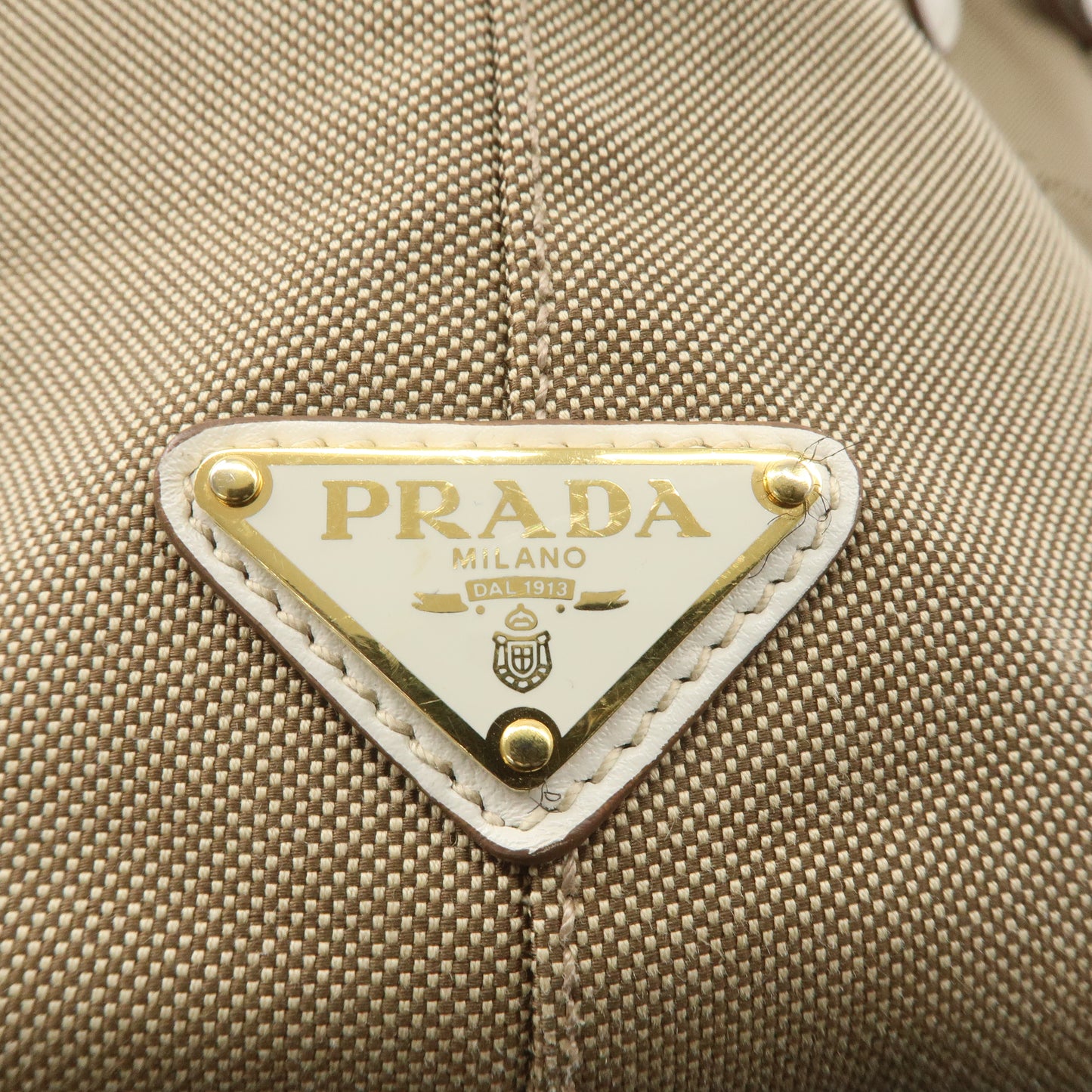 PRADA Logo Jacquard Leather Tote Bag Beige White 1BG158