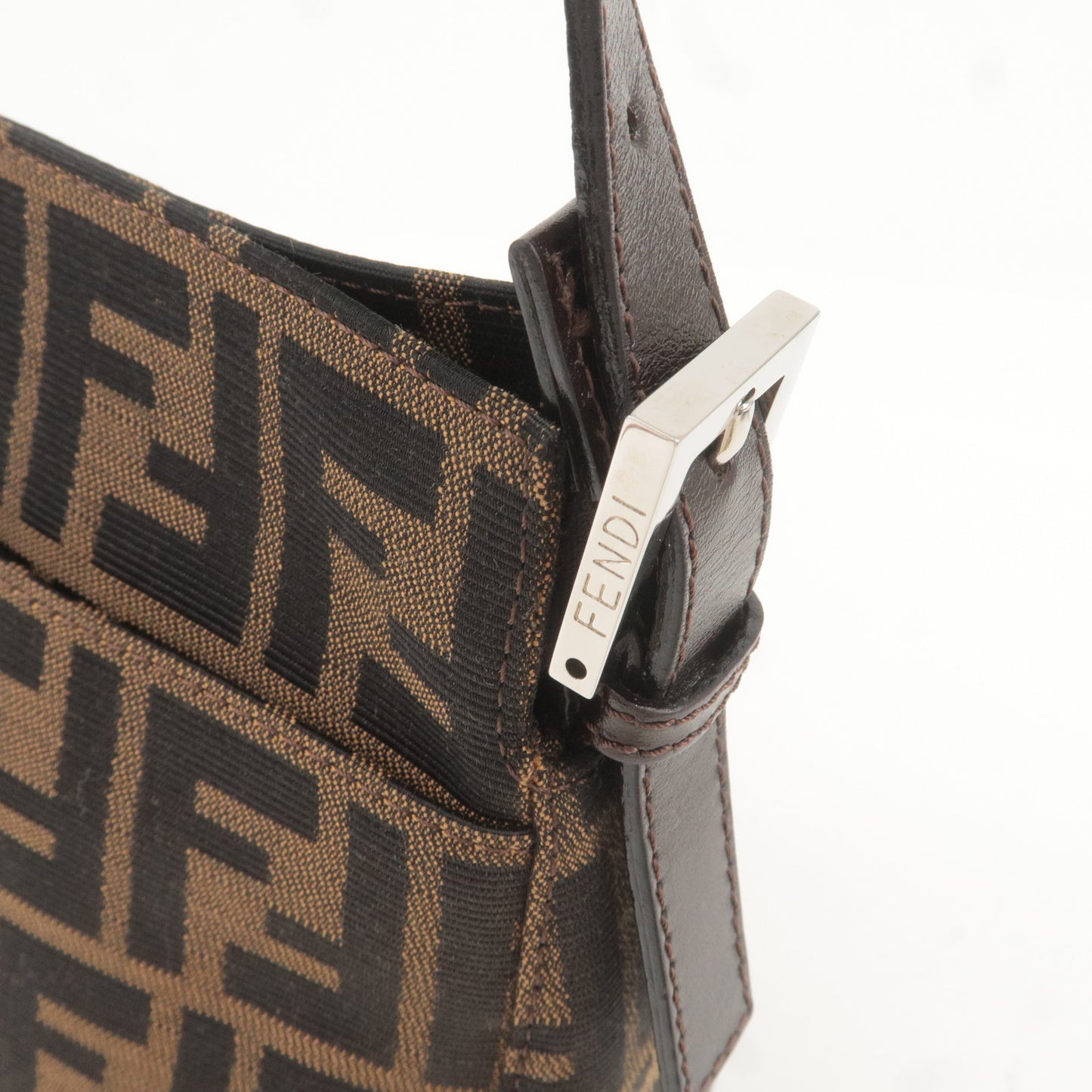 FENDI Zucca Canvas Leather Shoulder Bag Khaki Brown Black 26566