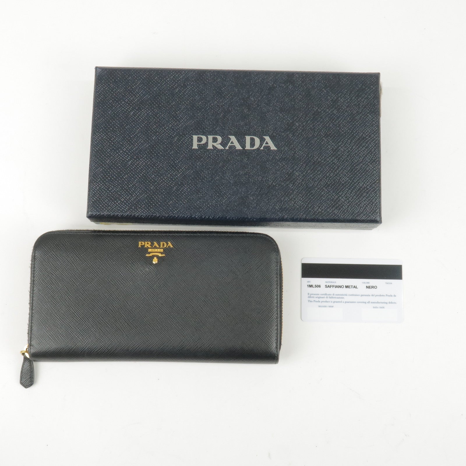 PRADA-Logo-Leather-Round-Zipper-Long-Wallet-NERO-Black-1ML506