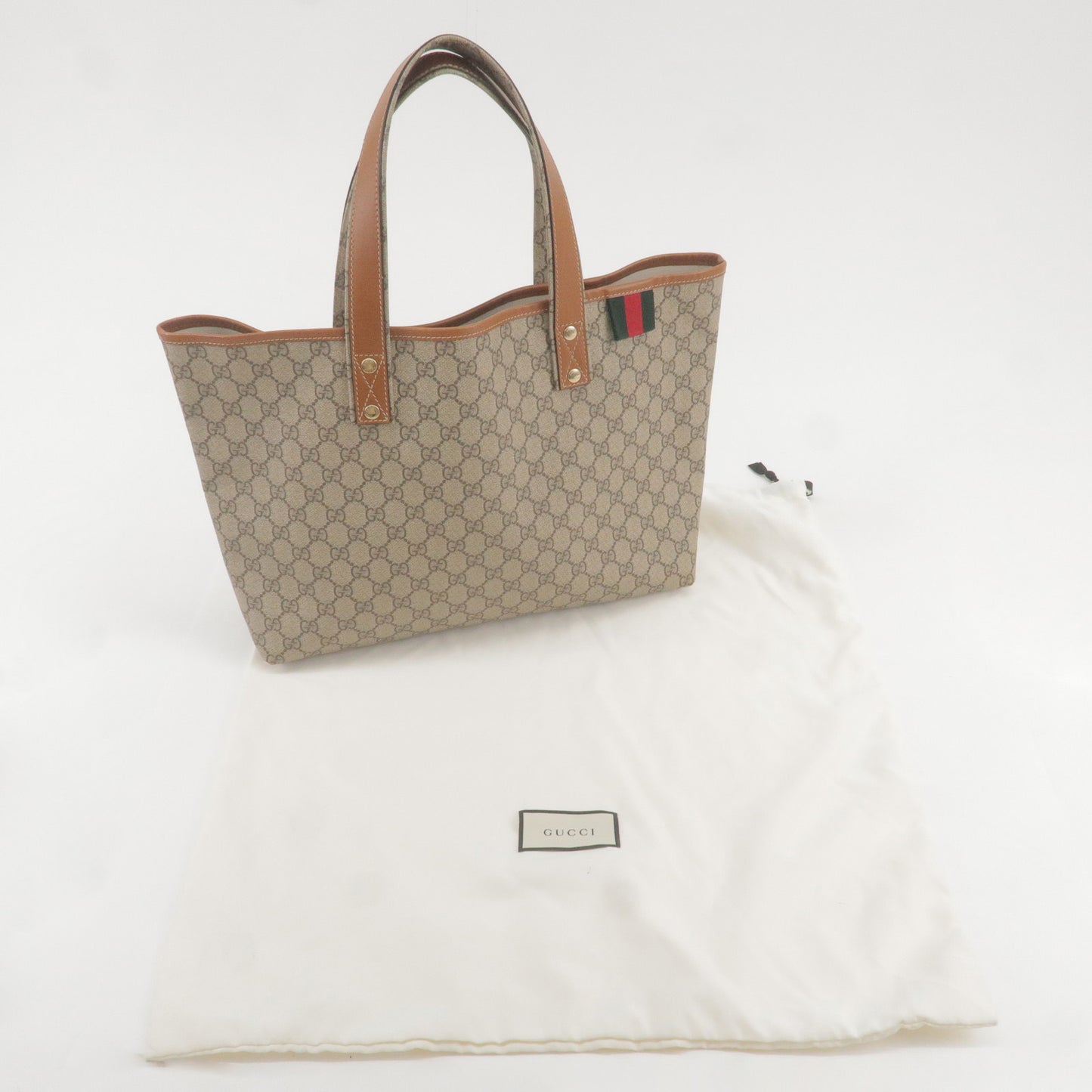 GUCCI Sherry GG Supreme Leather Tote Bag Brown Beige 211134