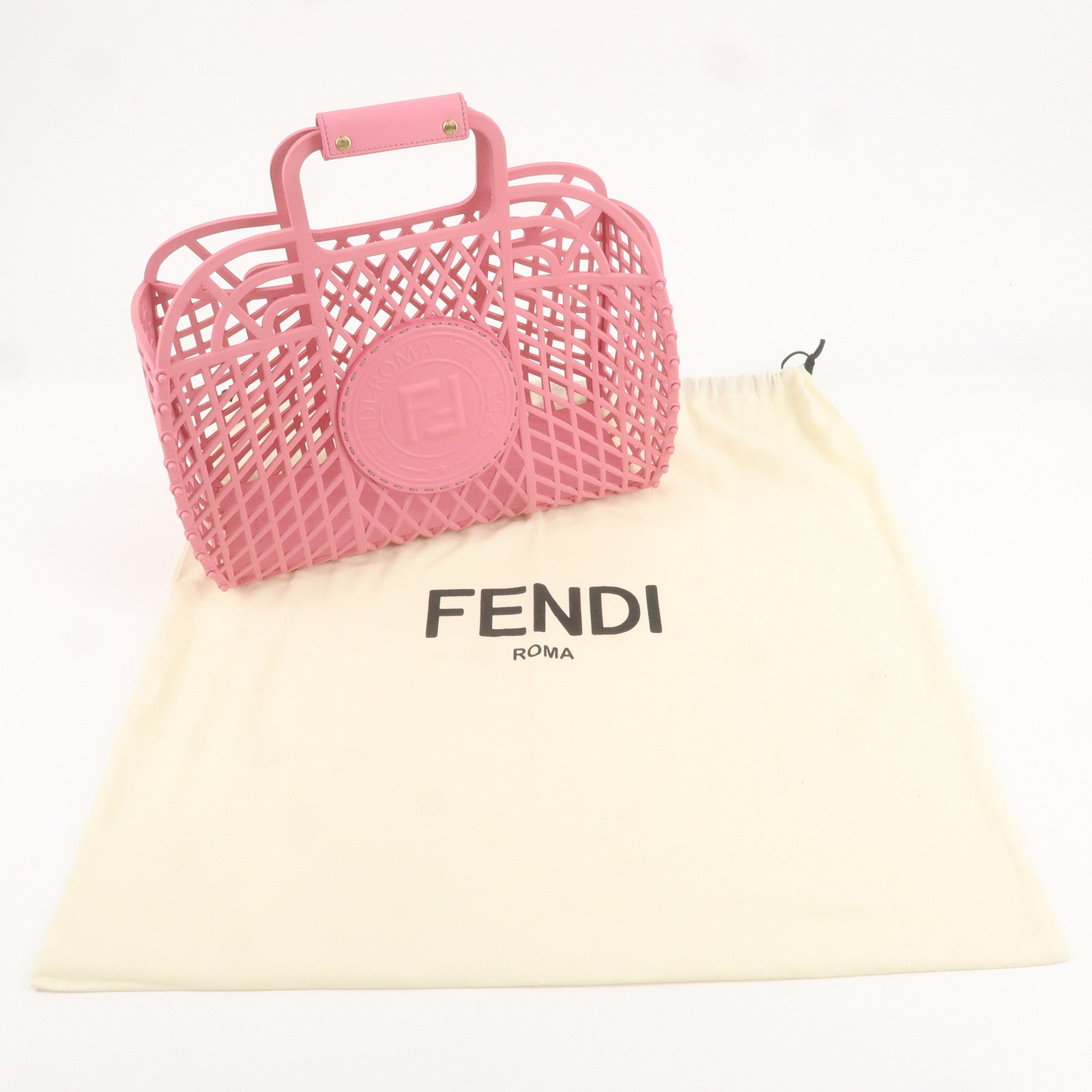 Fendi Beige/Pink Patent Leather and Canvas Sunshine Mini Crossbody Tote Bag  - 8BS051 - Yoogi's Closet