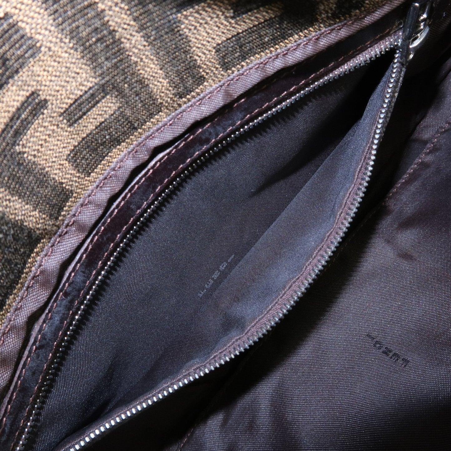 FENDI Mamma Baguette Canvas Leather Shoulder Bag Brown 26424
