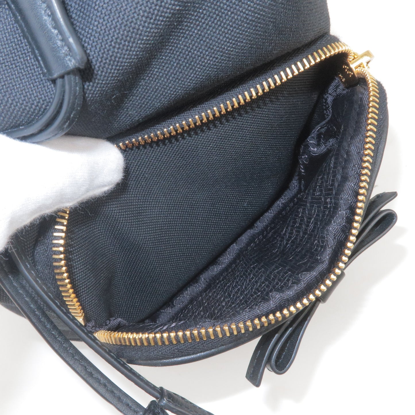 PRADA Logo Jacquard Leather 2Way Bag Hand Bag Black 1BH038