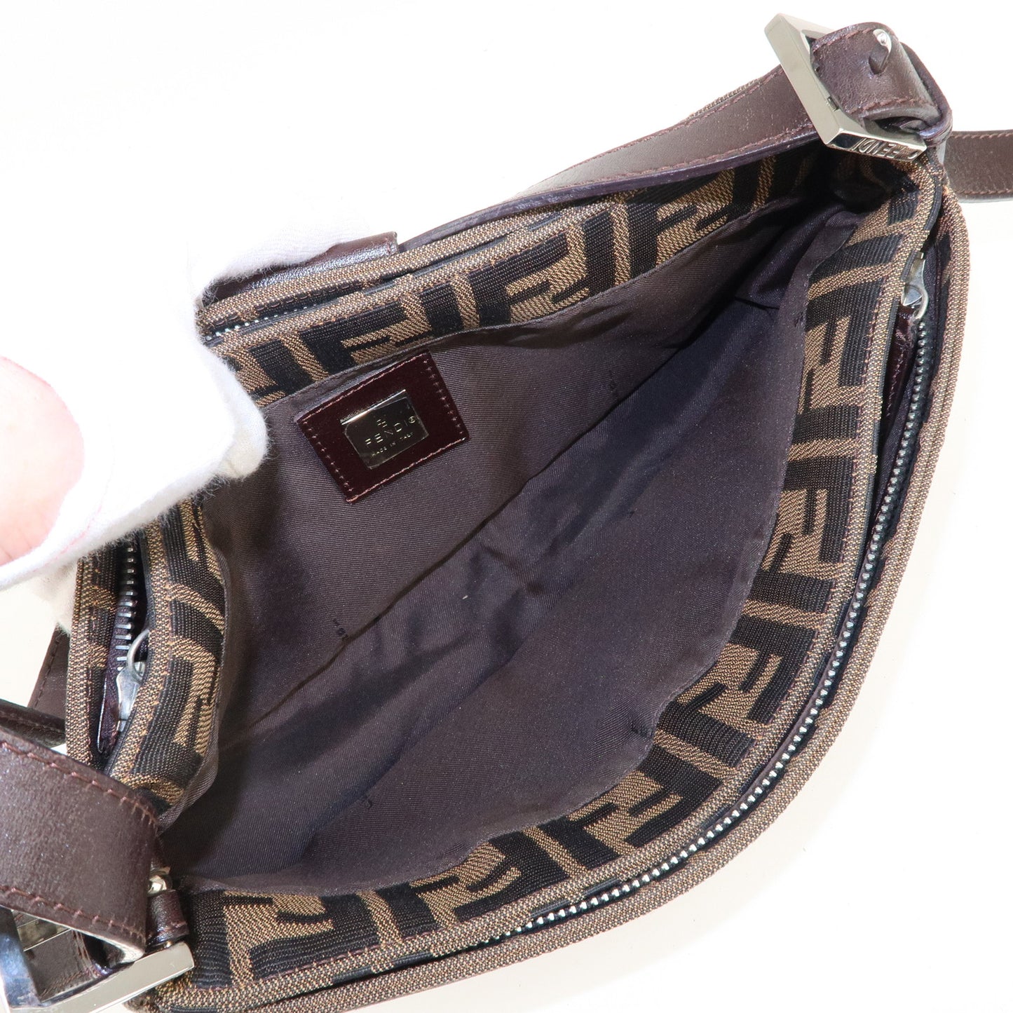 FENDI Zucca Canvas Leather Shoulder Bag Black Brown 26722