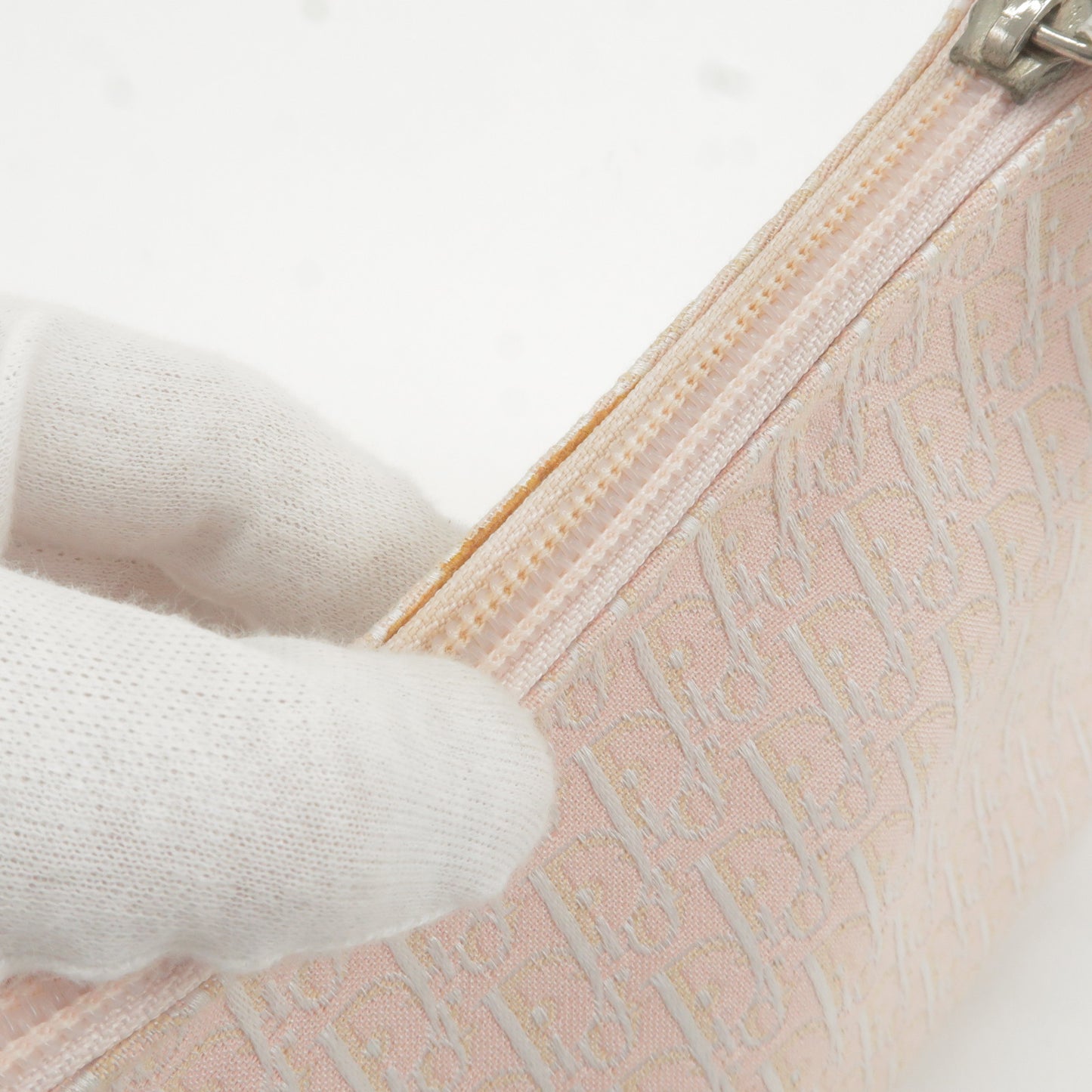 Christian Dior Trotter Canvas Shoulder Bag Pouch Pink White