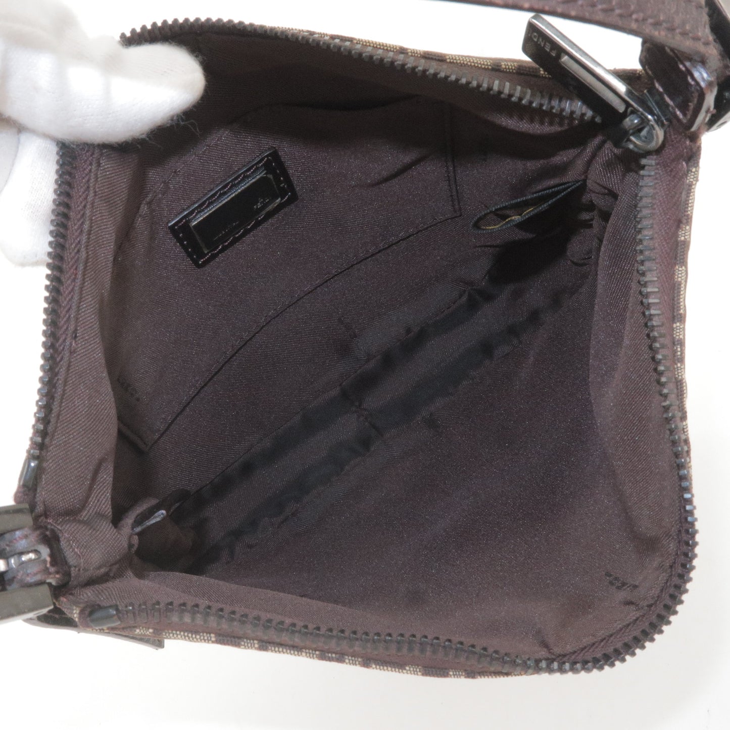 FENDI Zucchino Canvas Leather Shoulder Bag Brown 8BR312