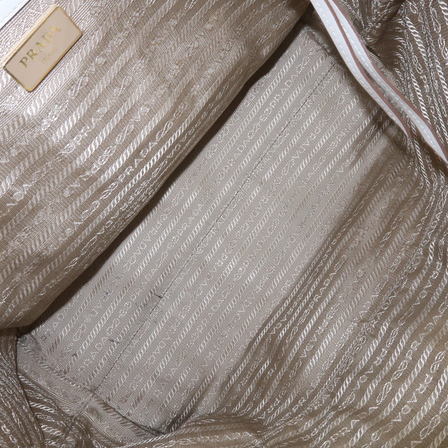 PRADA Logo Jacquard Leather Tote Bag Beige White 1BG158