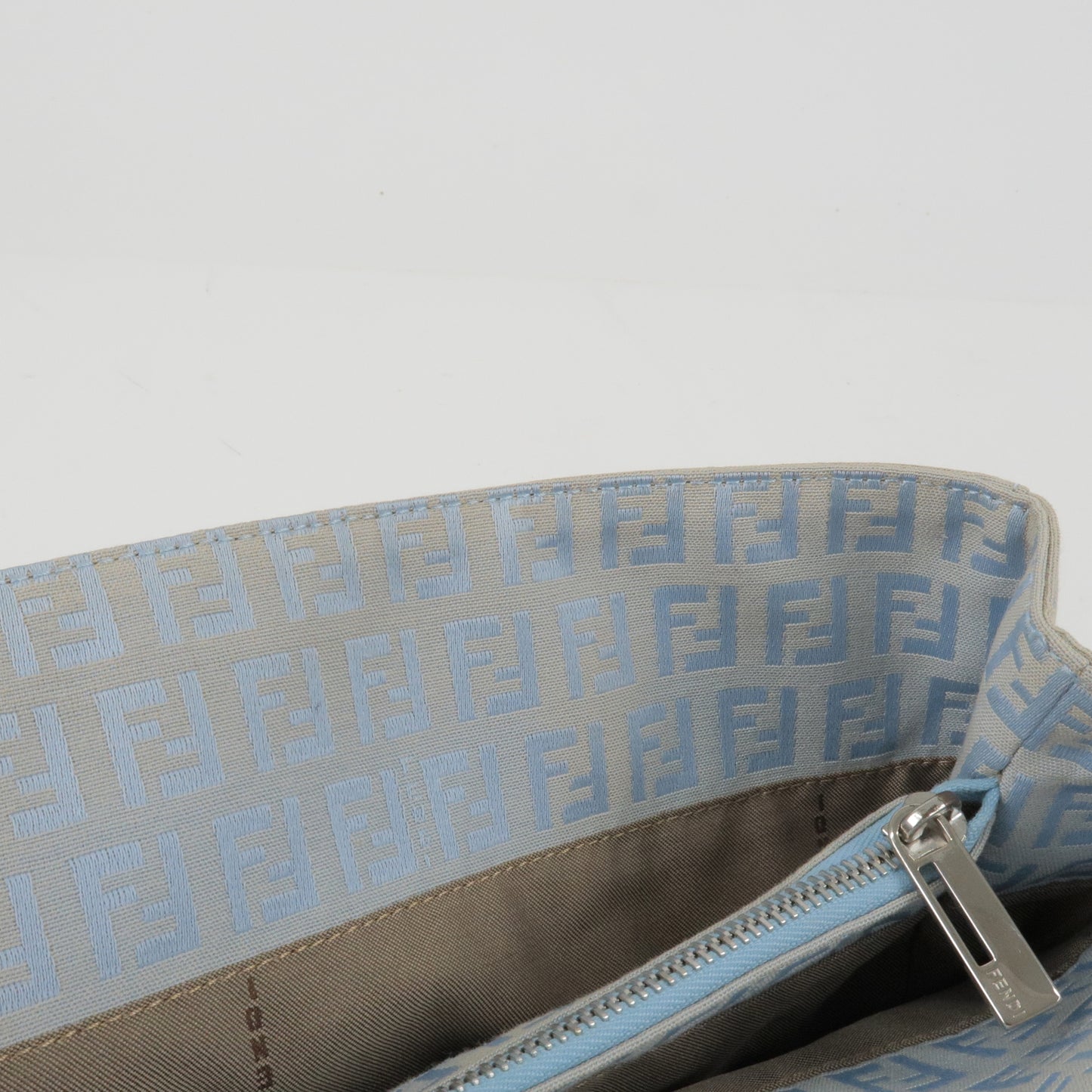 FENDI Zucchino Canvas Leather Hand Bag Light Blue 8BH072
