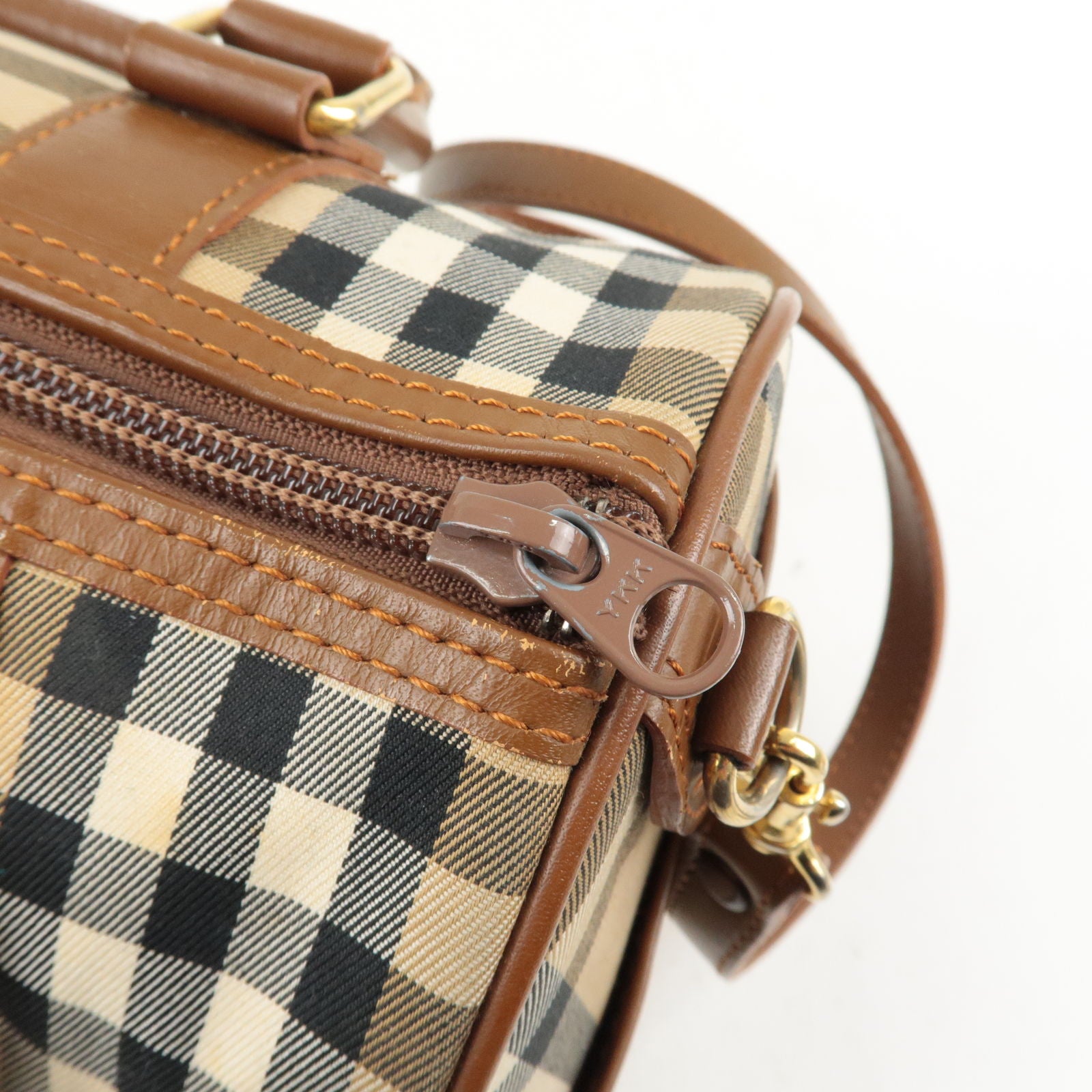 Burberry Mini Check Canvas & Leather Bowling Bag in Brown
