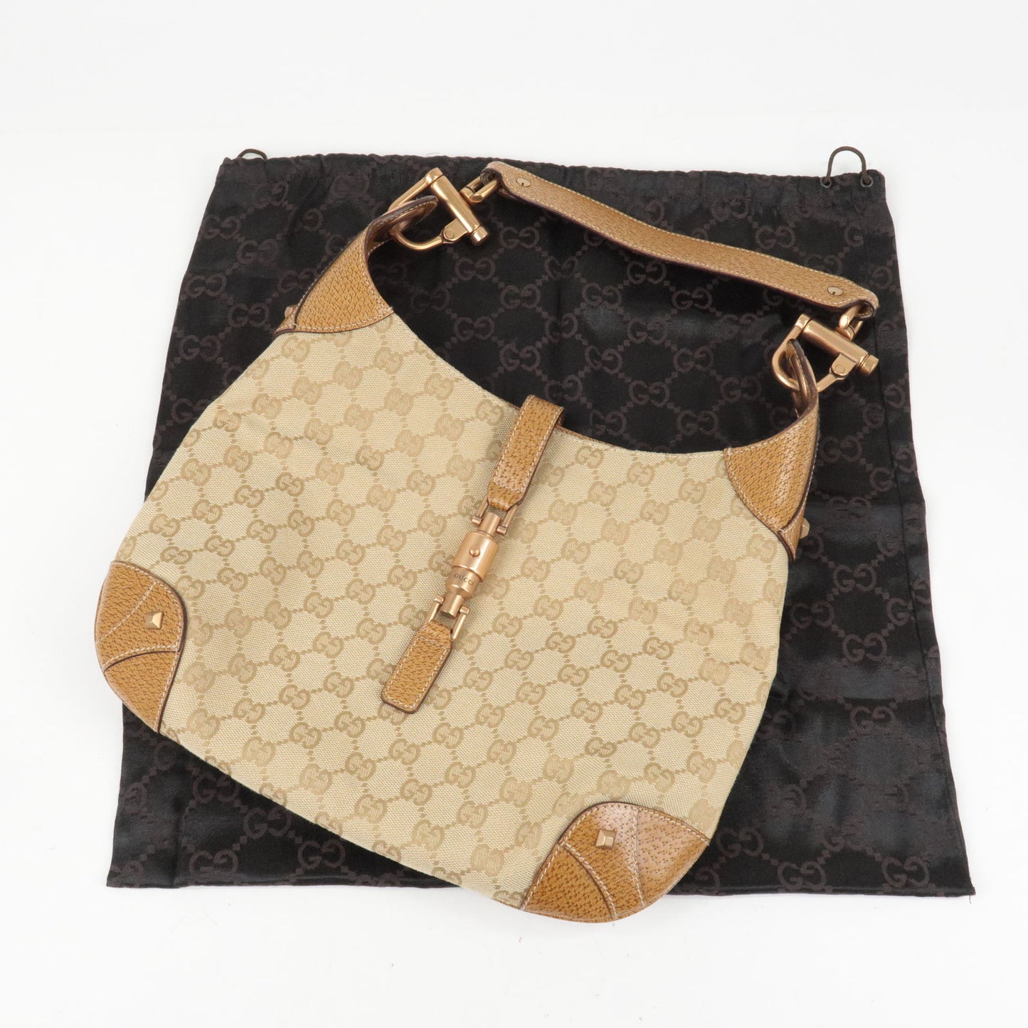 GUCCI Jackie GG Canvas Leather Shoulder Bag Beige 120888