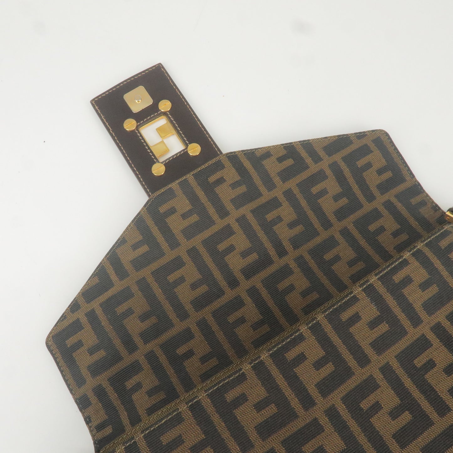 FENDI Zucca Canvas Leather Shoulder Bag Brown Black 26434