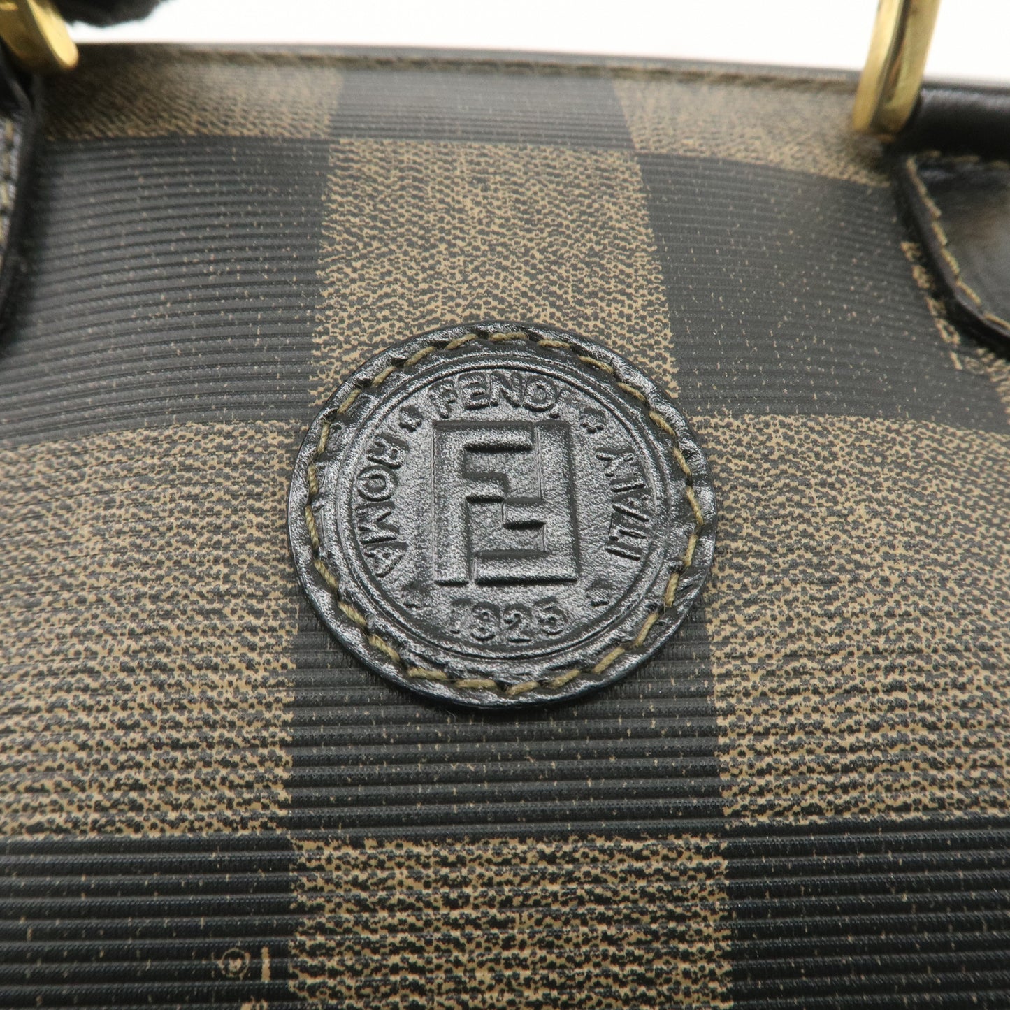 FENDI Pequin PVC Leather Mini Boston Bag Brown Black 259021