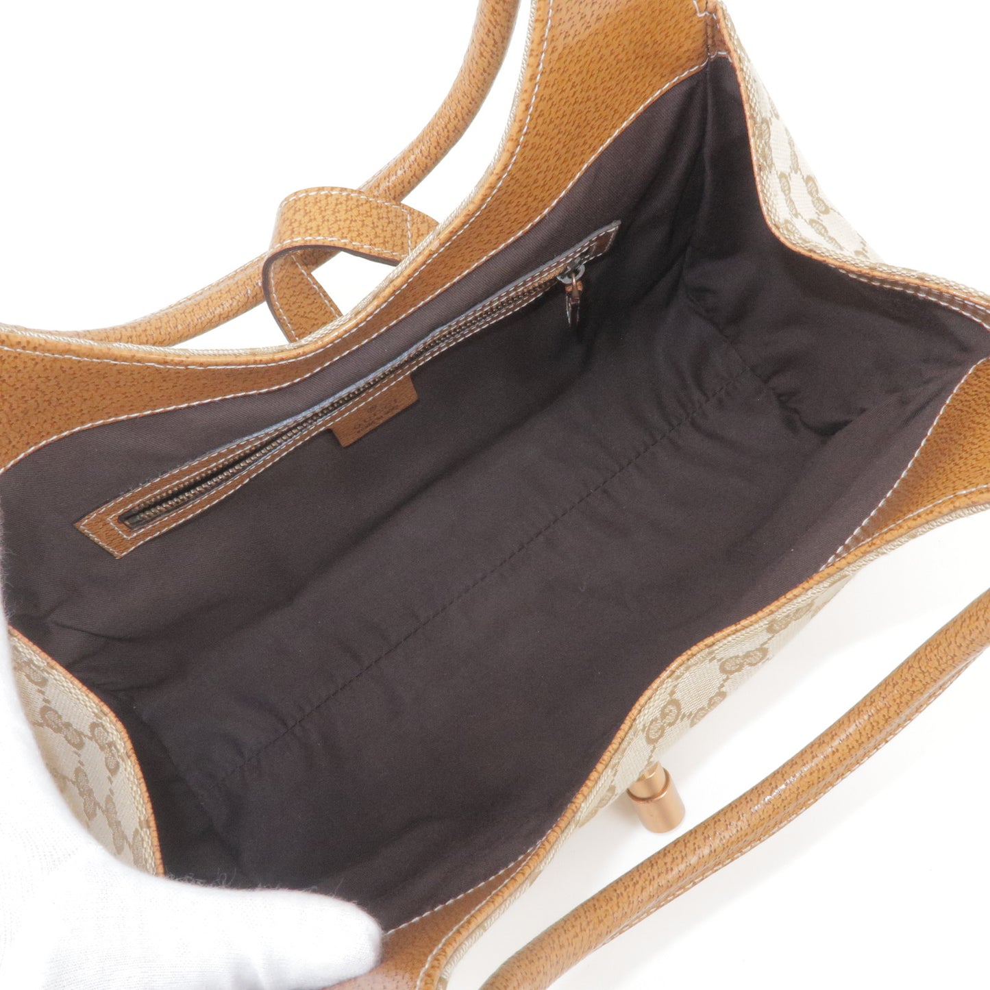 GUCCI Jackie GG Canvas Leather Shoulder Bag Beige Brown 124407