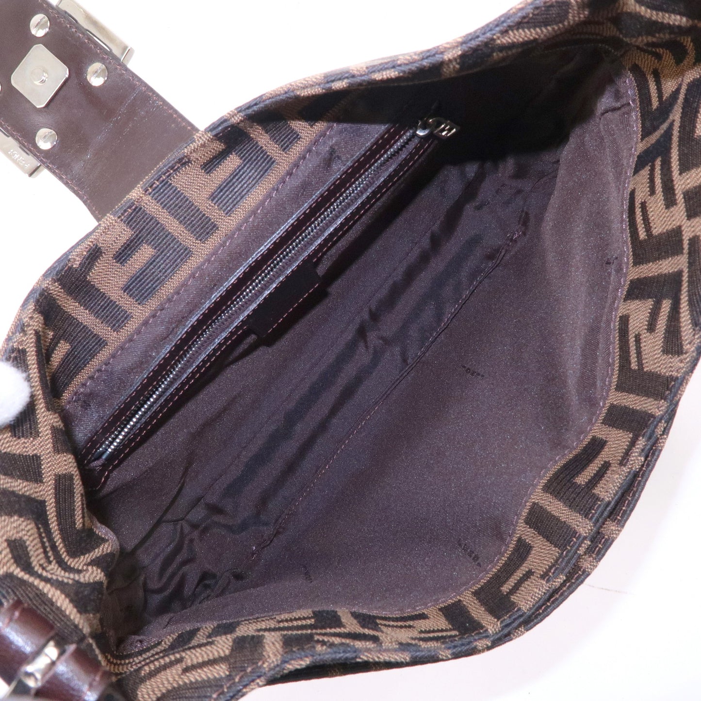 FENDI Zucca Canvas Leather Shoulder Bag Brown Black 26569