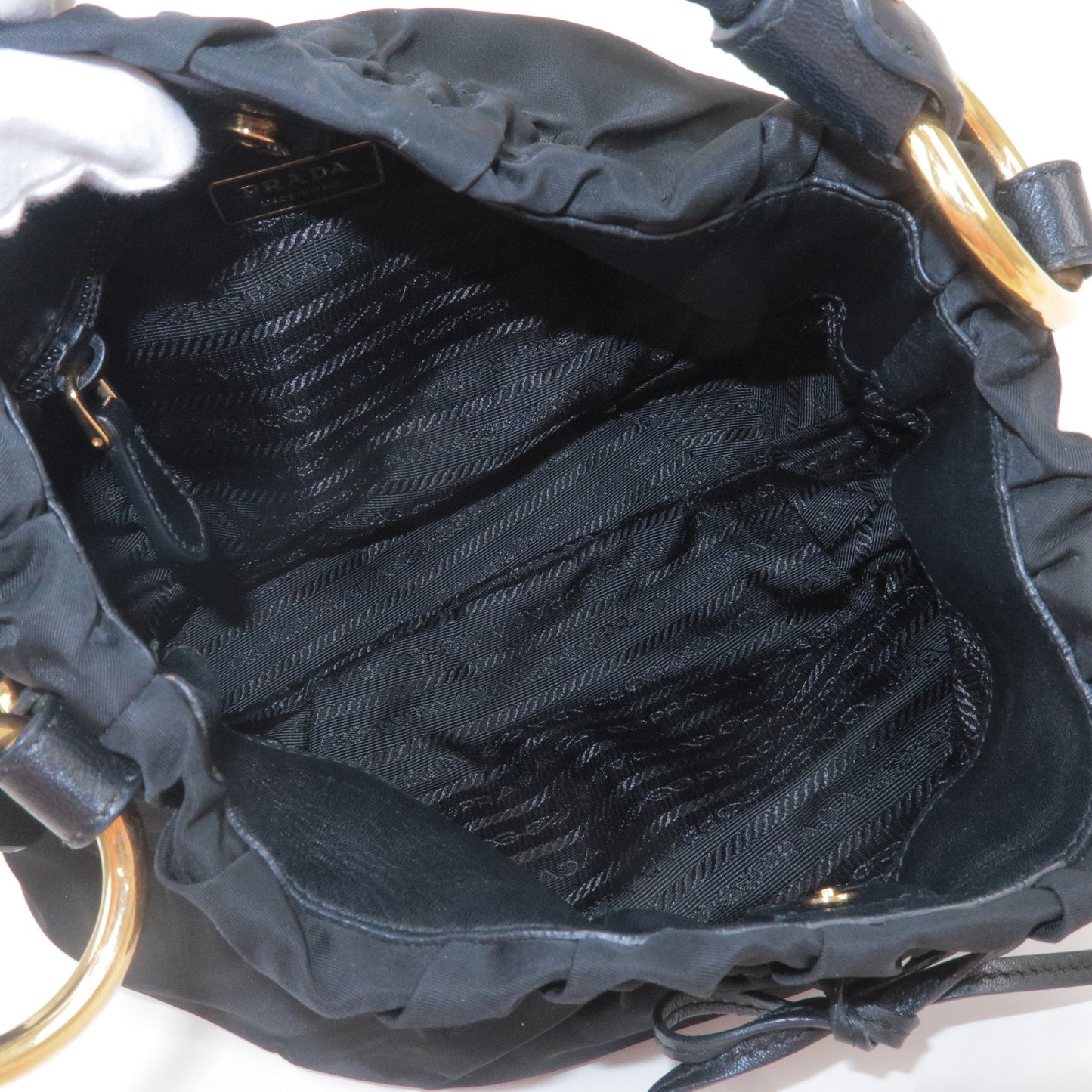 PRADA Logo Nylon Leather Shoulder Bag Hand Bag Black BR4237