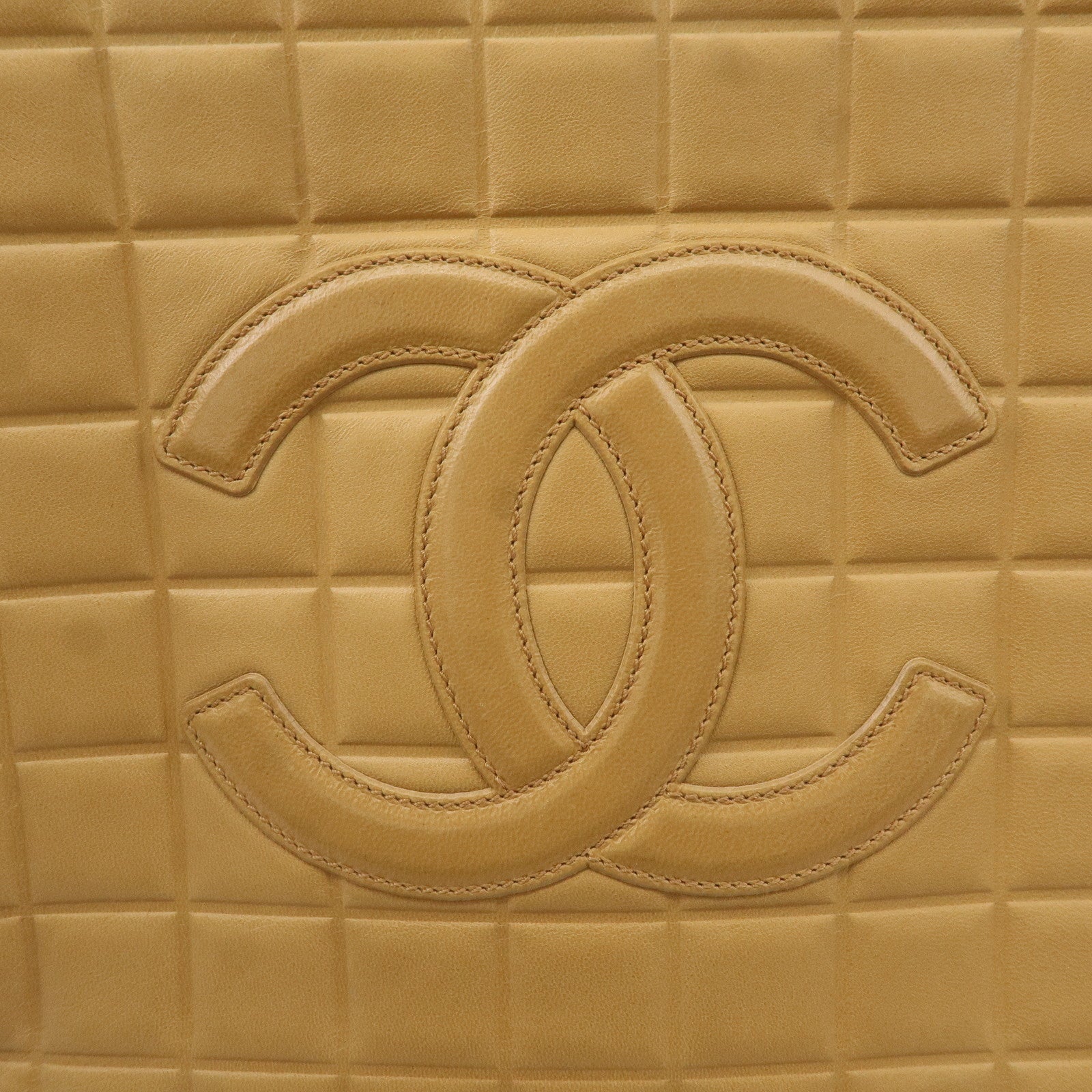 CHANEL Chocolate Bar Coco Mark Lamb Skin Tote Bag Beige 7287336