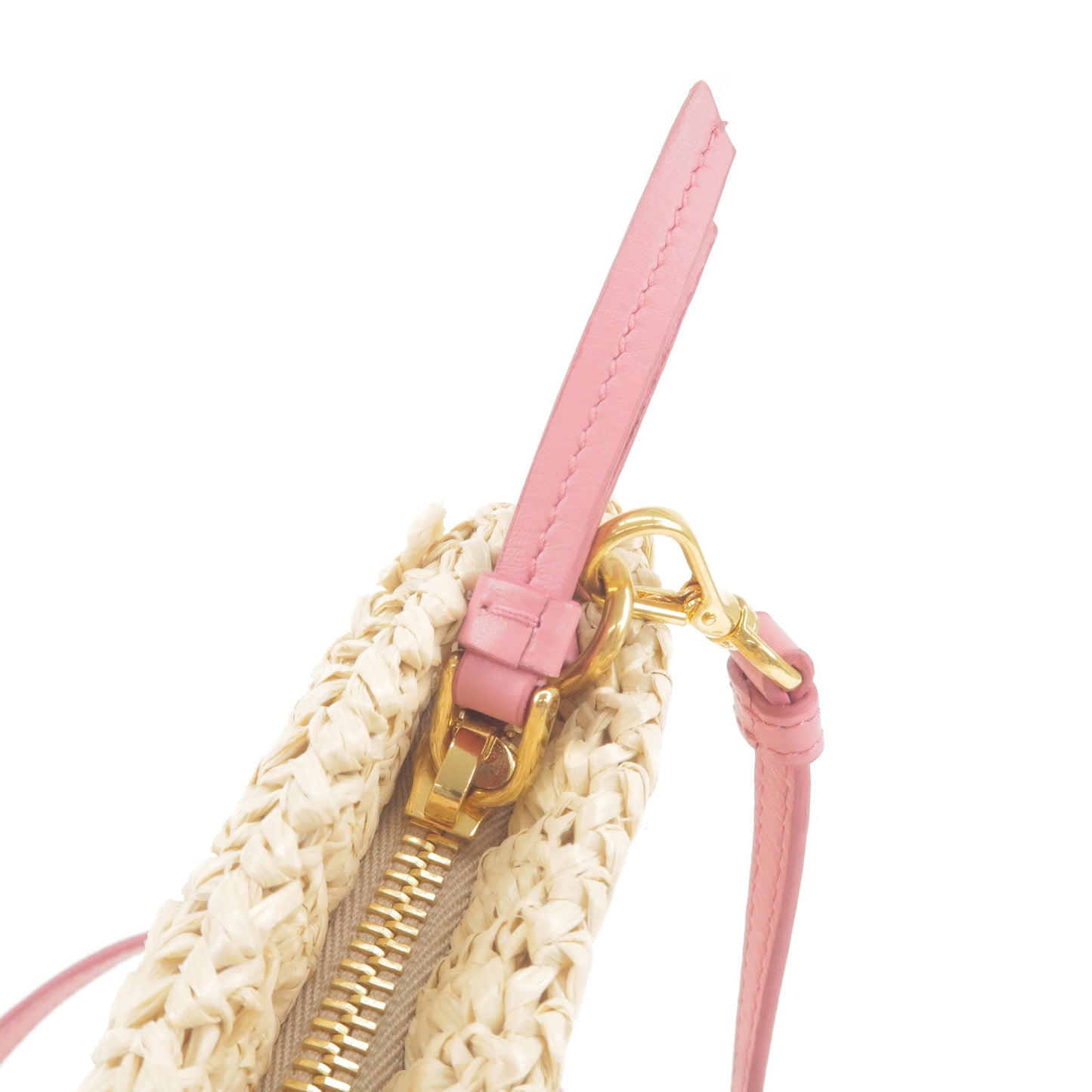 Prada Raffia Tricot Leather Shoulder Bag Beige Pink 1BF071
