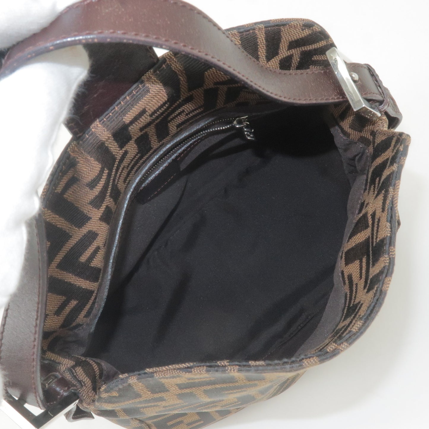 FENDI Zucca Canvas Leather Shoulder Bag Brown Black 26426