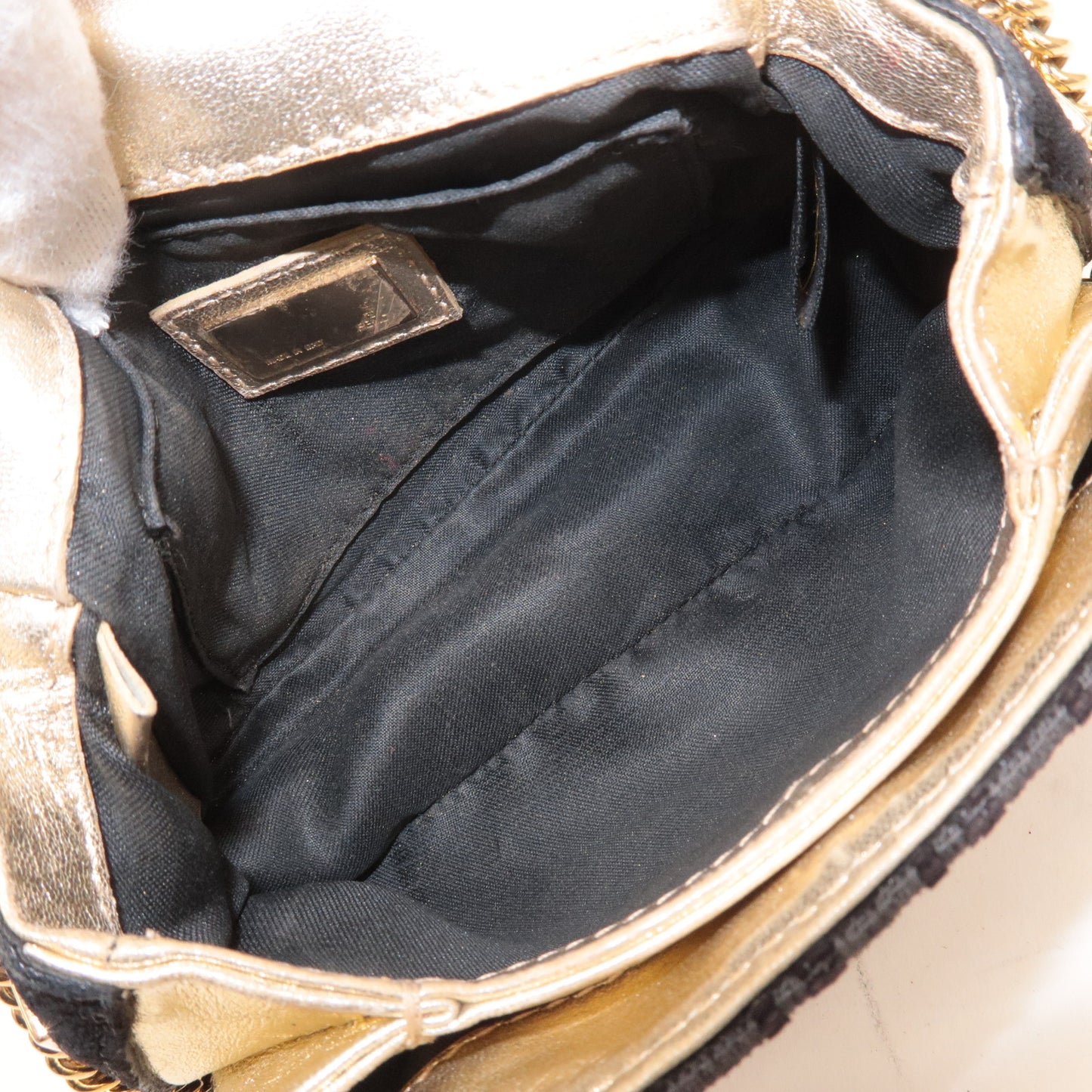 FENDI Zucchino Suede Canvas Chain Shoulder Bag Black 8BT078