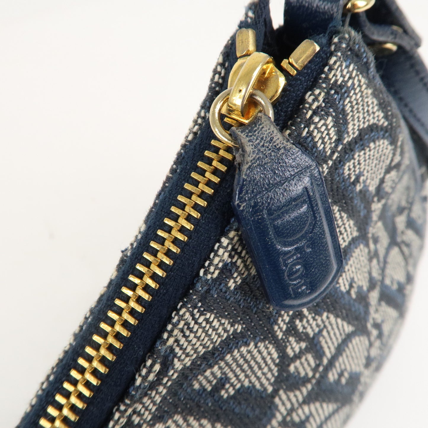 Christian Dior Saddle Bag Trotter Canvas Leather Shoulder Bag Navy