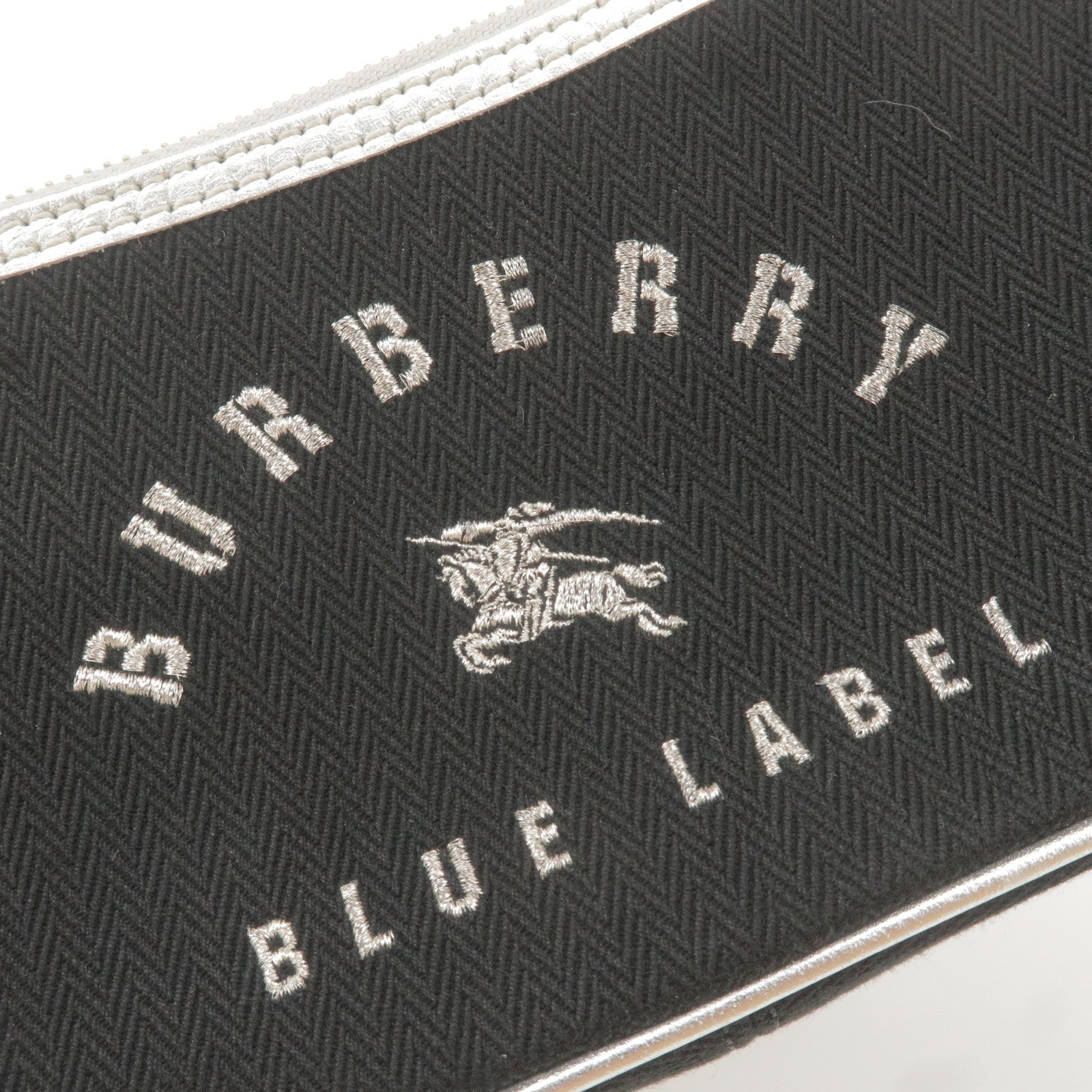 BURBERRY-Blue-Label-Canvas-Leather-Shoulder-Bag-Black-Silver