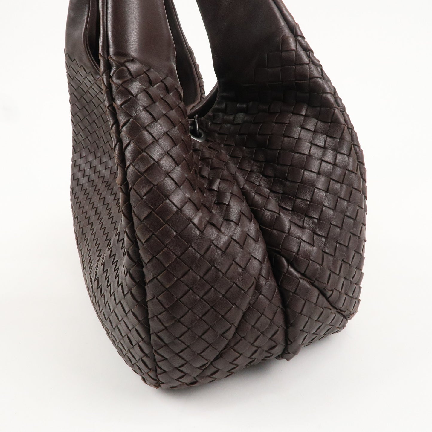 BOTTEGA VENETA Intrecciato Leather Shoulder Bag Dark Brown 124864