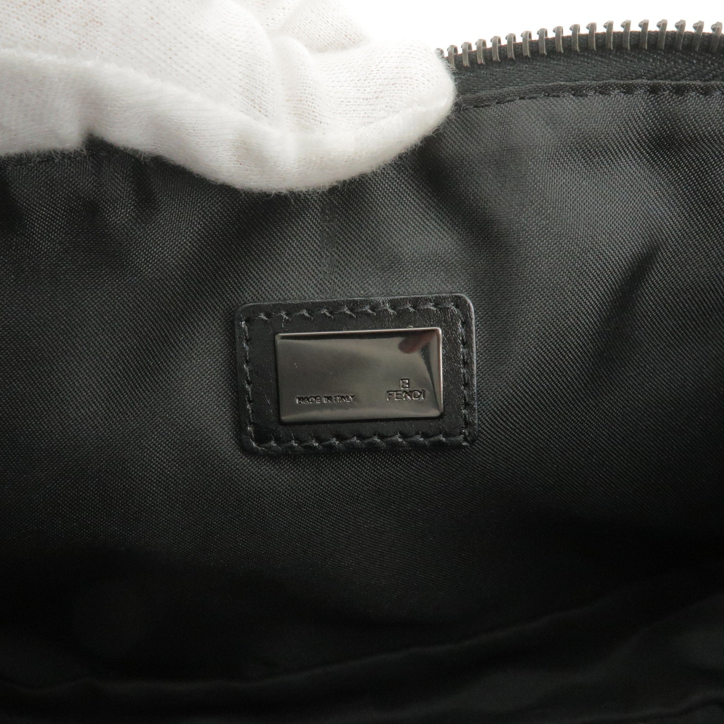 FENDI Zucchino Canvas Leather Hand Bag Dark Brown Black 8BR144