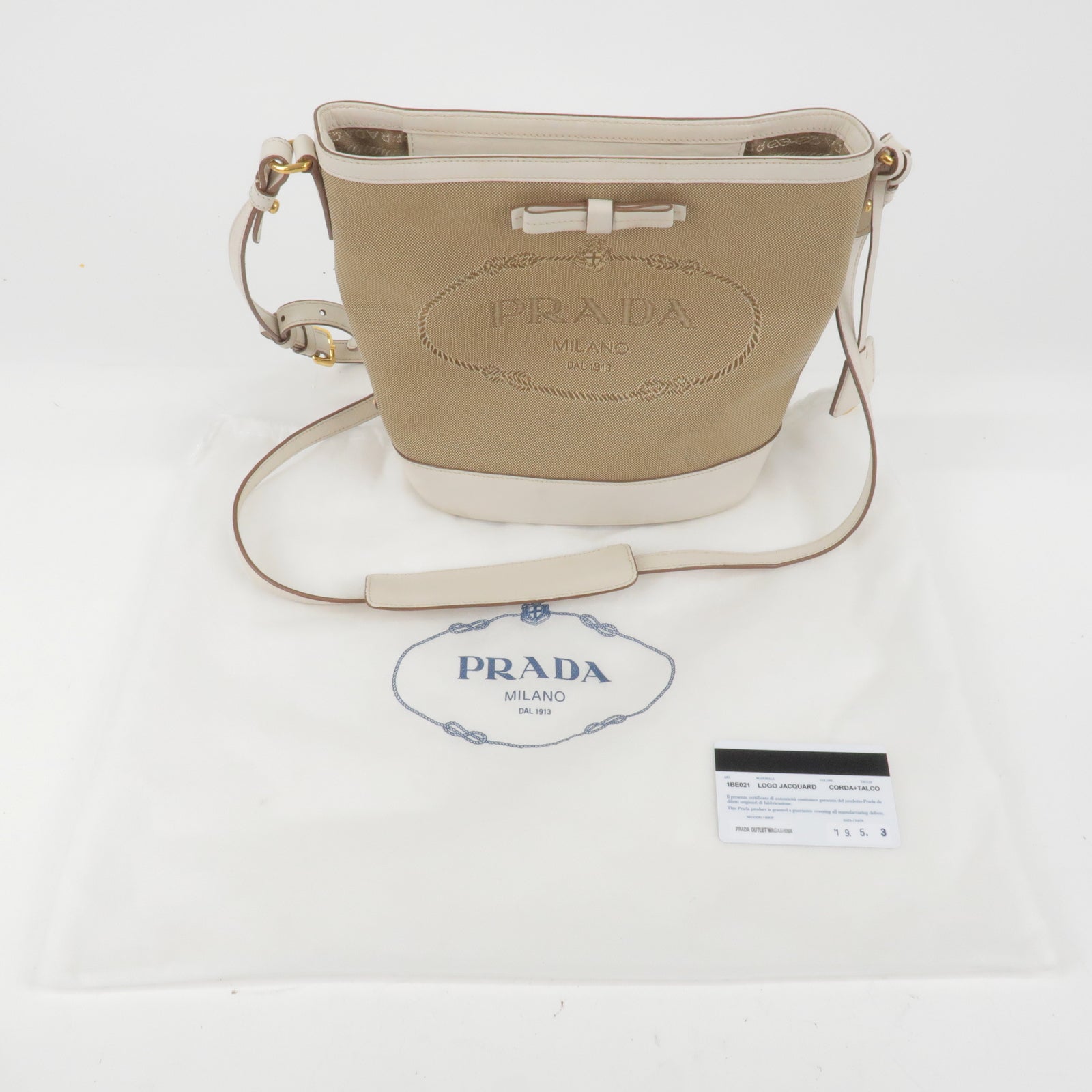 Prada Beige/brown Jacquard Logo Canvas and Leather Bow Top 