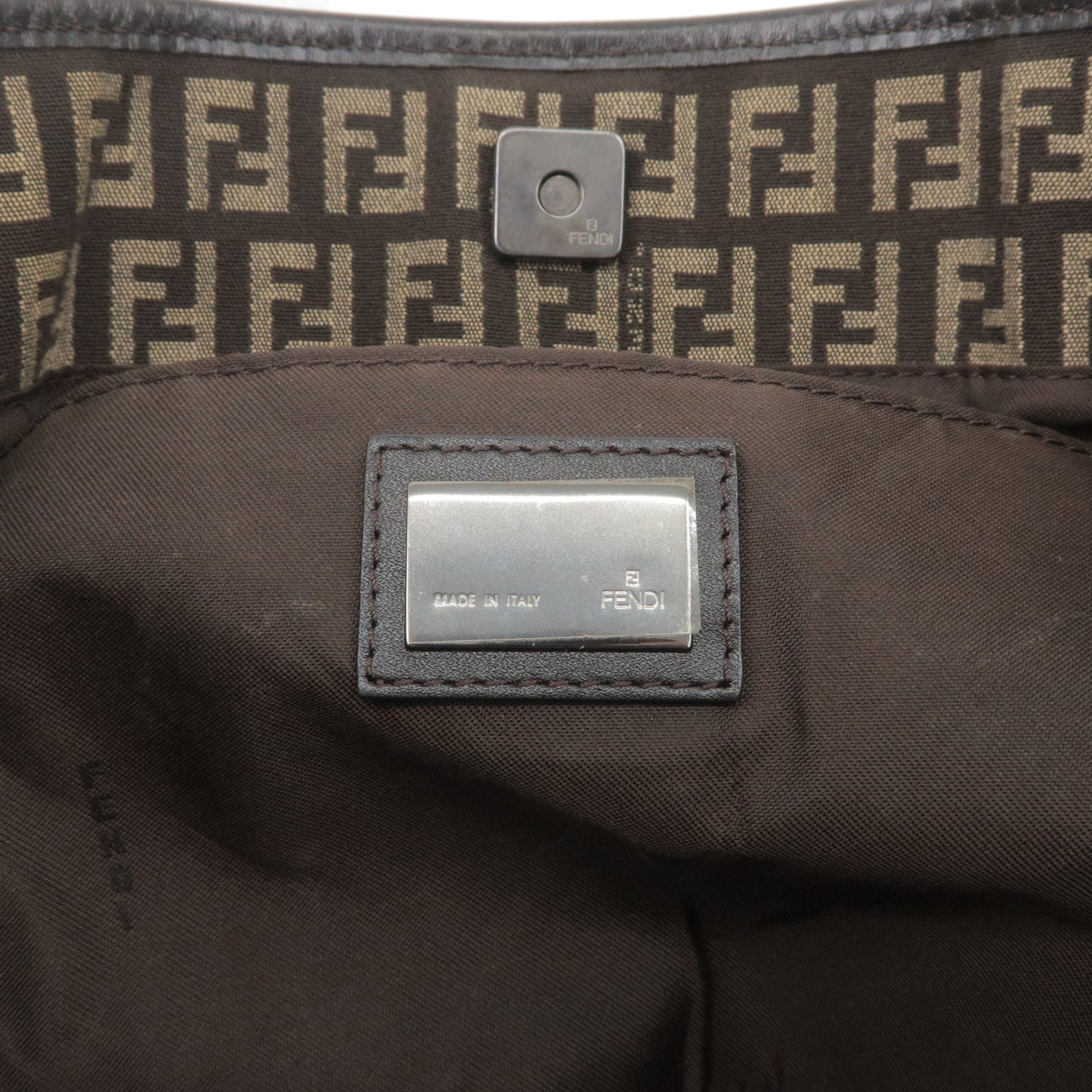 FENDI Zucchino Canvas Leather Tote Bag Beige Brown 8BH104