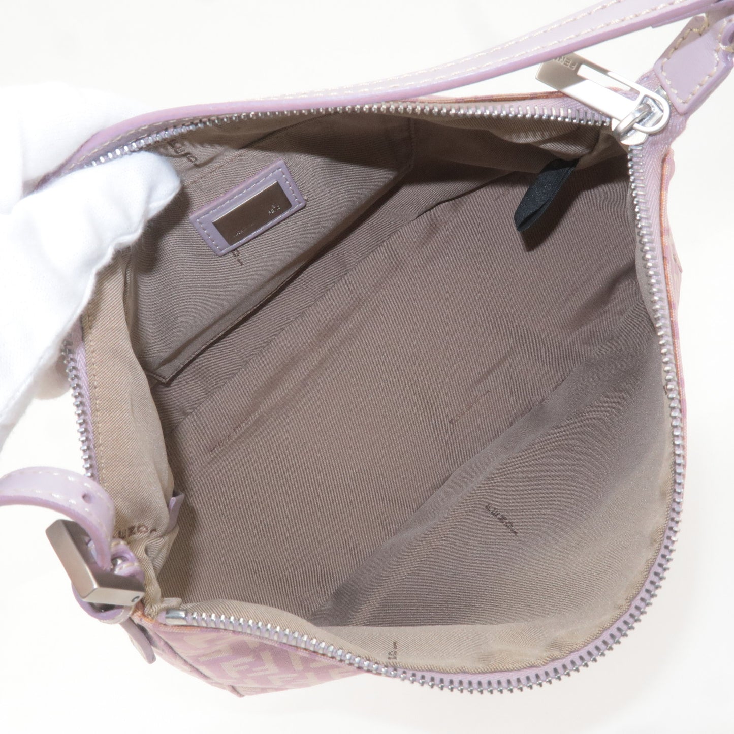 FENDI Zucchino Canvas Leather Shoulder Bag Purple 8BR267