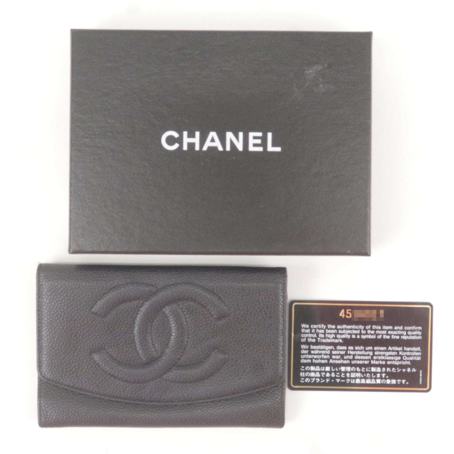 CHANEL Caviar Skin Coco Mark Bi Fold Wallet A01406 Black