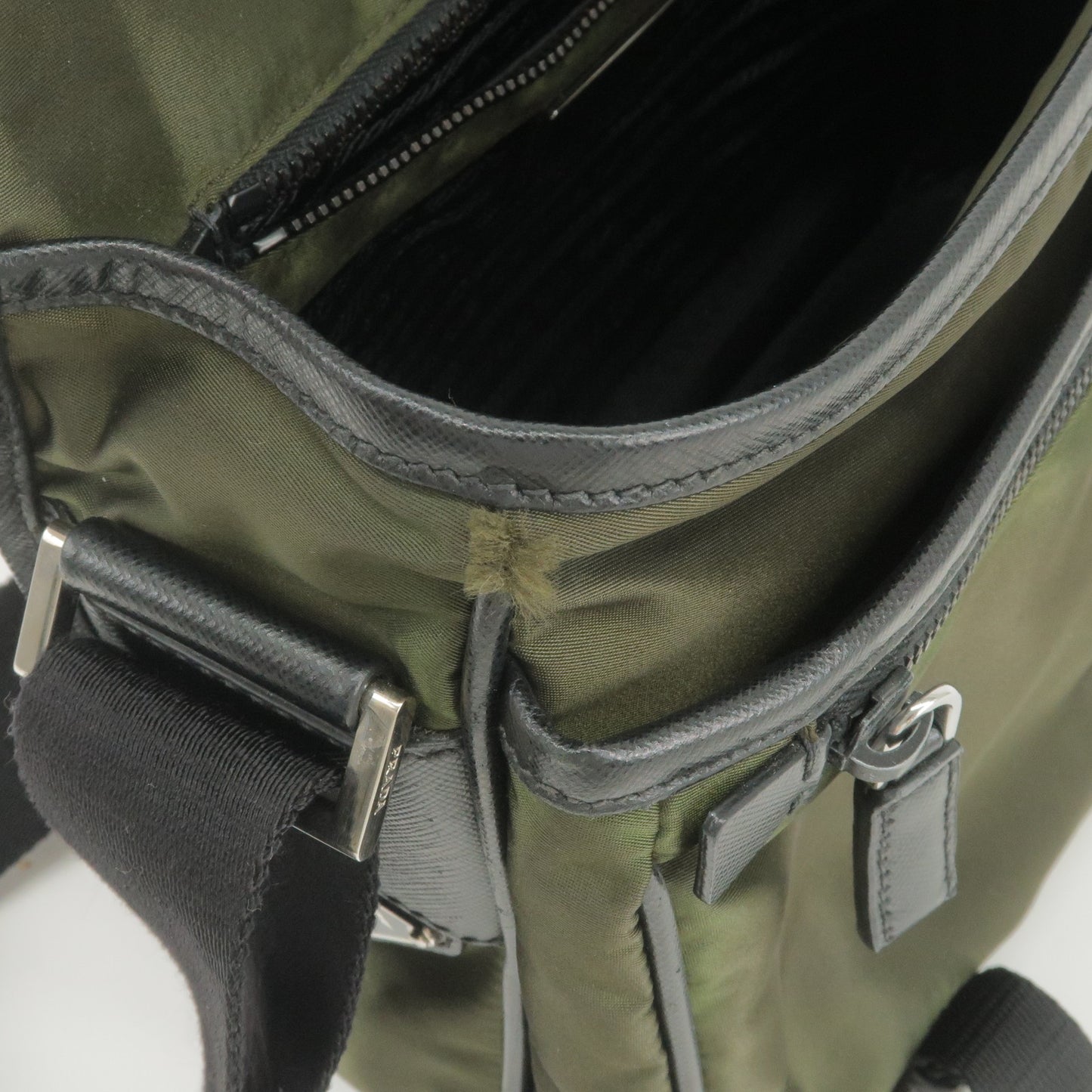 PRADA Logo Nylon Leather Shoulder Bag Crossbody Bag Khaki Black
