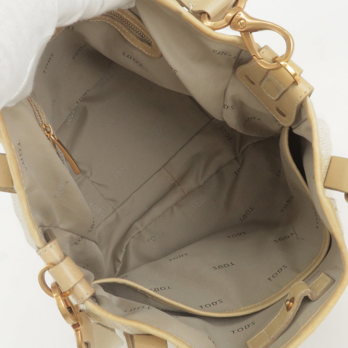 TOD'S Straw Leather 2Way Bag Shoulder Bag Hand Bag Ivory