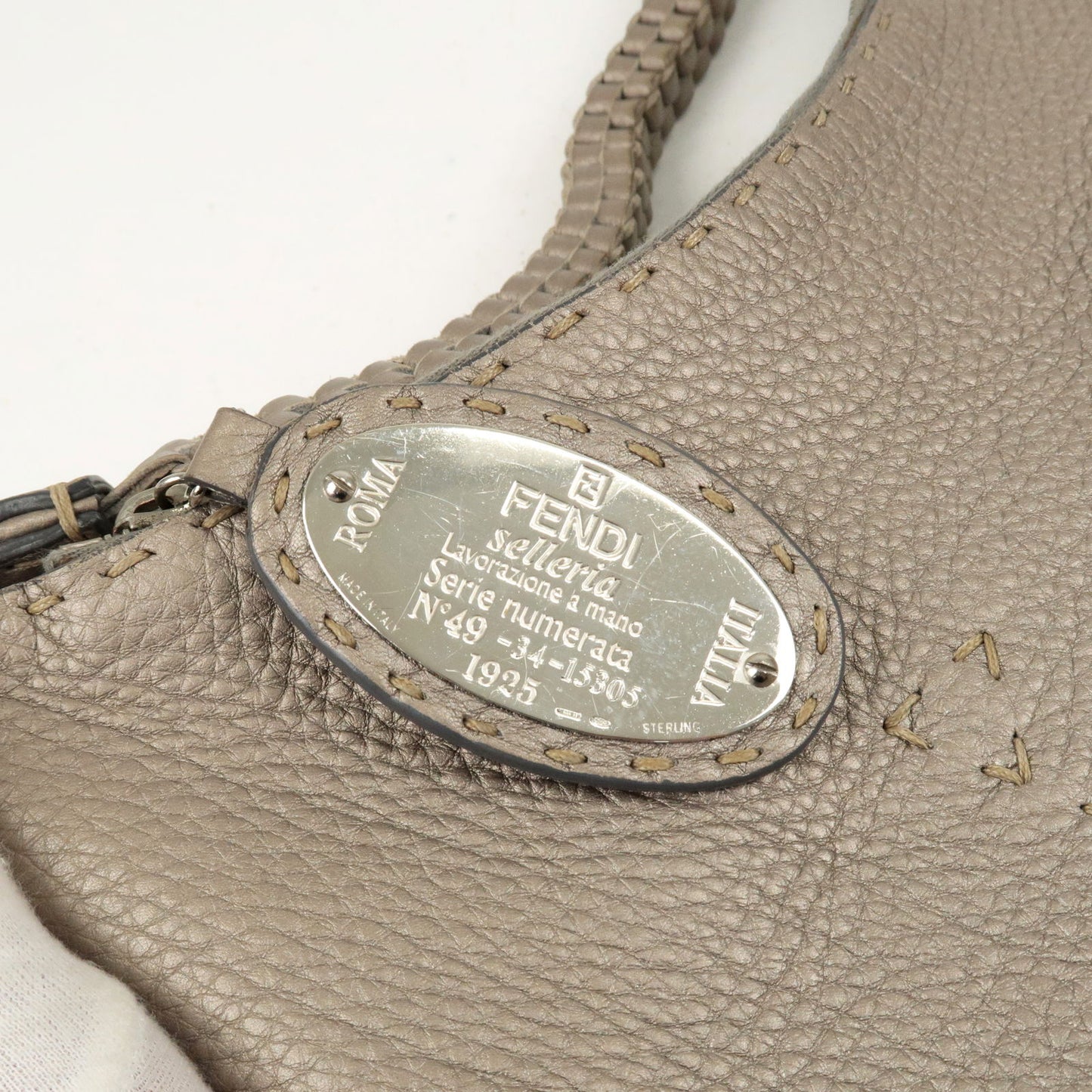 FENDI Selleria Leather Shoulder Bag Beige 8BR648