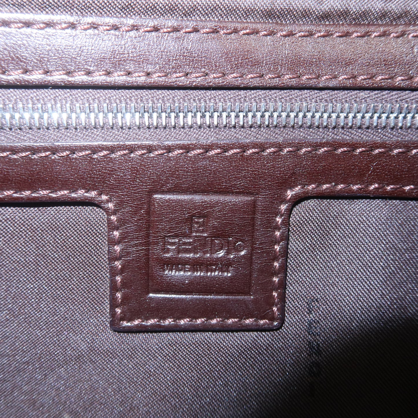 FENDI Zucca Mamma Baguette Canvas Leather Bag Brown 26424